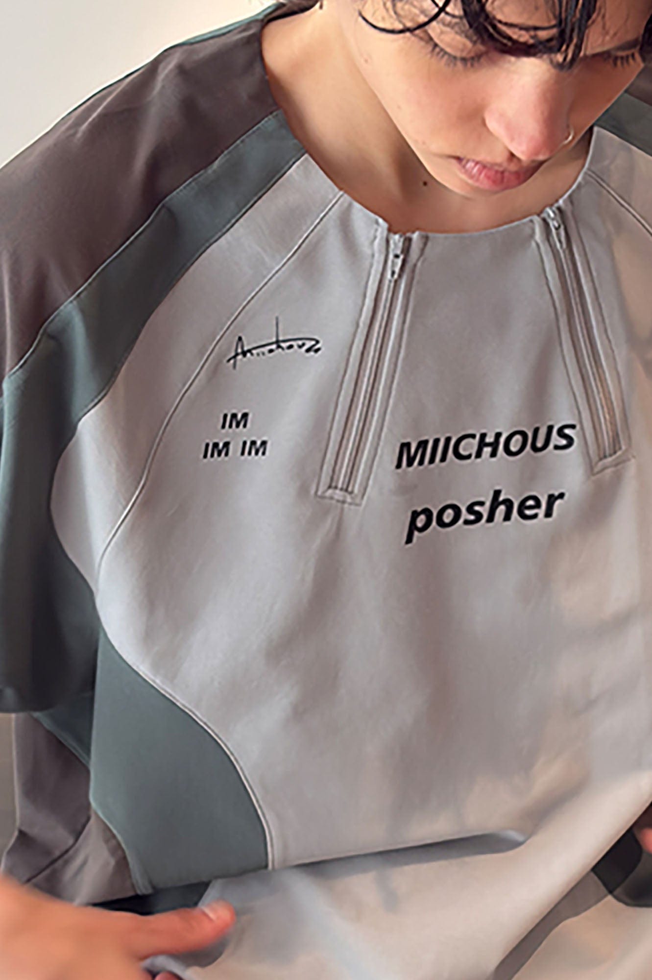 MIICHOUS Arc Spliced Dual Half-Zip Raglan T-Shirt
