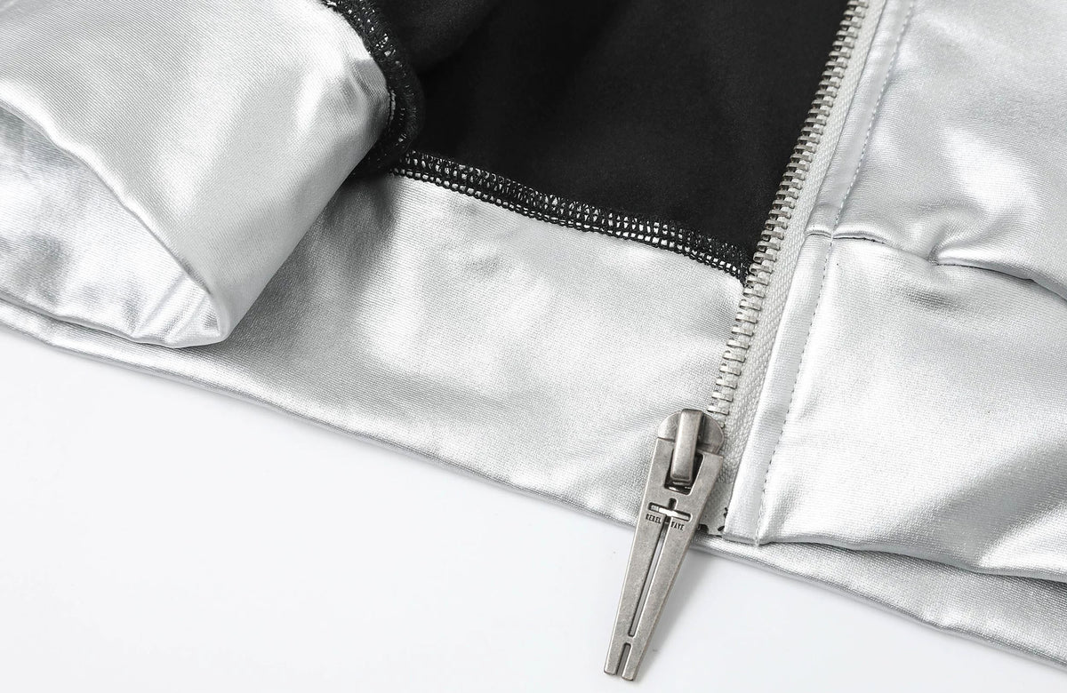 REBEL WAVE Silver Zippered Graphic Hoodie