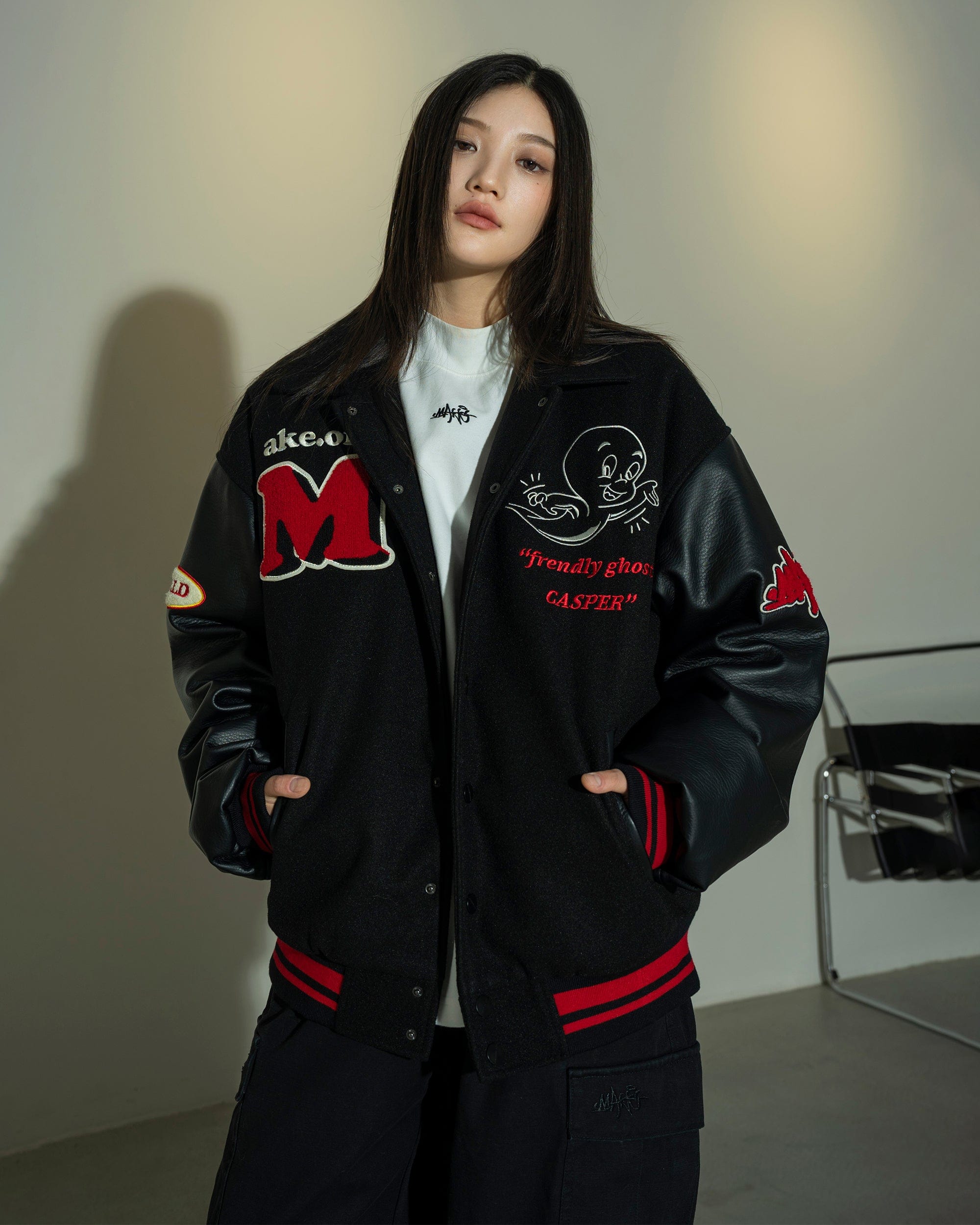 MAKEMORE Demon Patchwork Cotton-padded Baseball Jacket