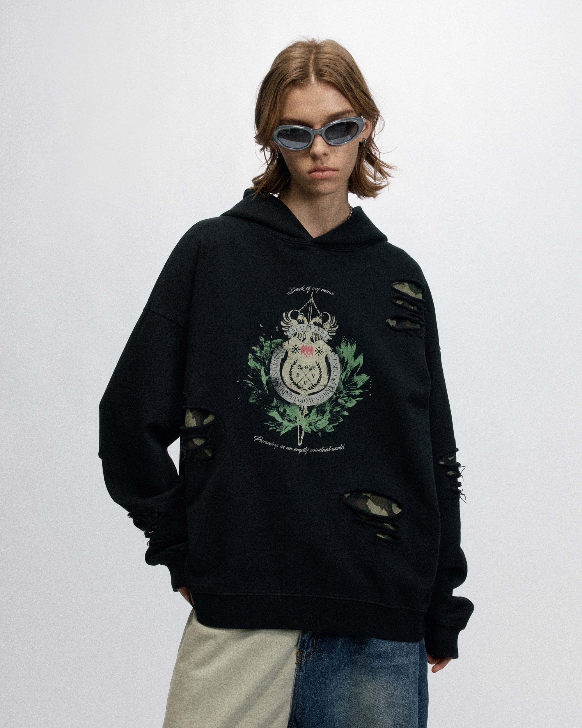 OVDY Badge Ripped Hoodie