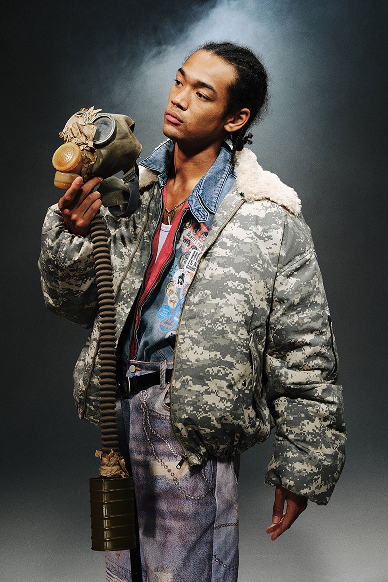 TRECLUB Detachable Collar Camo Puffer Jacket