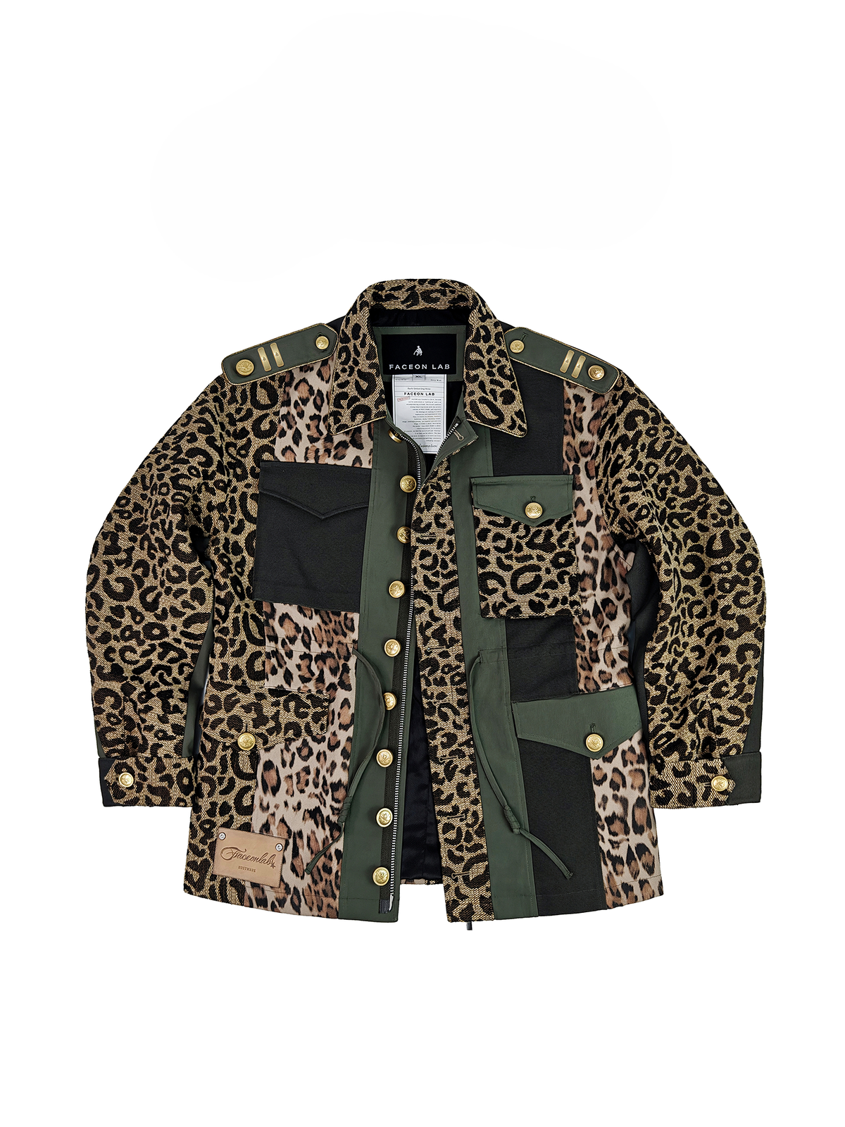 FACEONLAB Camo Spliced Leopard Lapel Jacket Brown