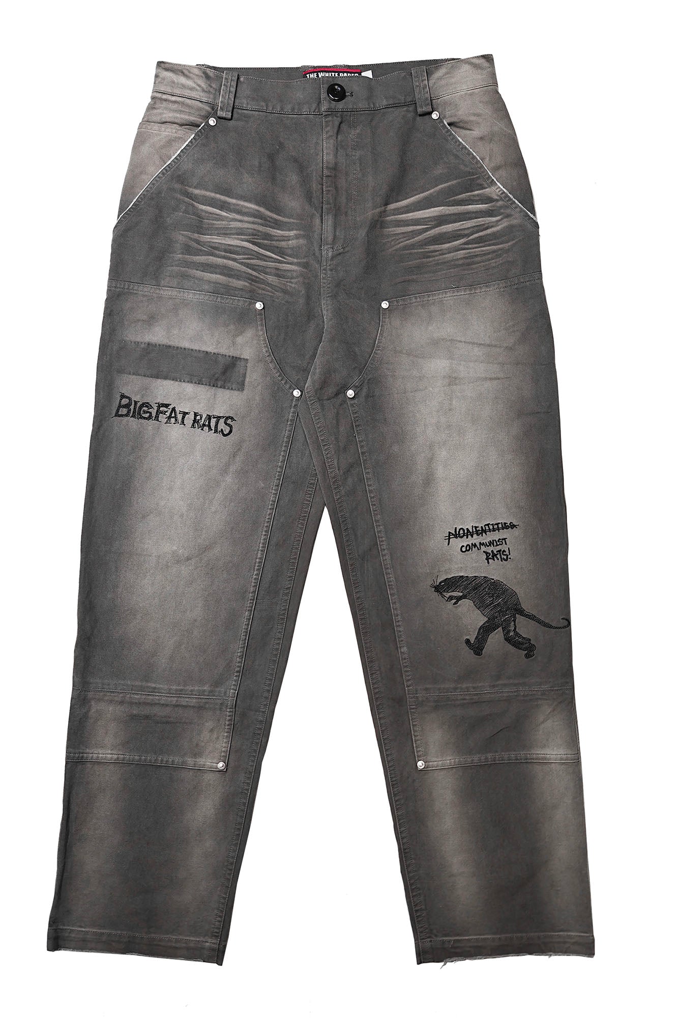 FACEONLAB Distressed Washed Double-Knee Pants