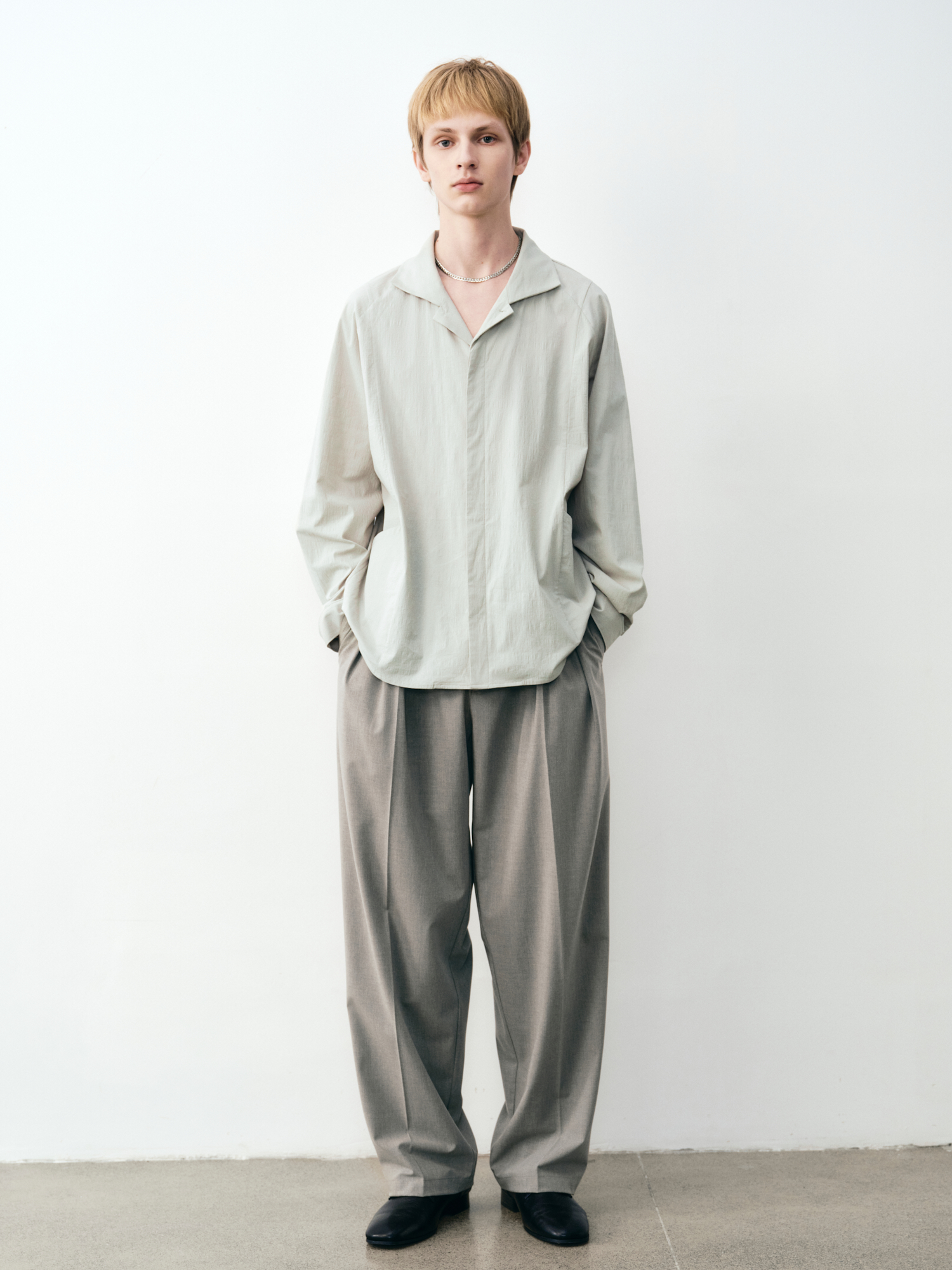 GRAINMUSTARD Wool Blend Double-Pleated Trousers