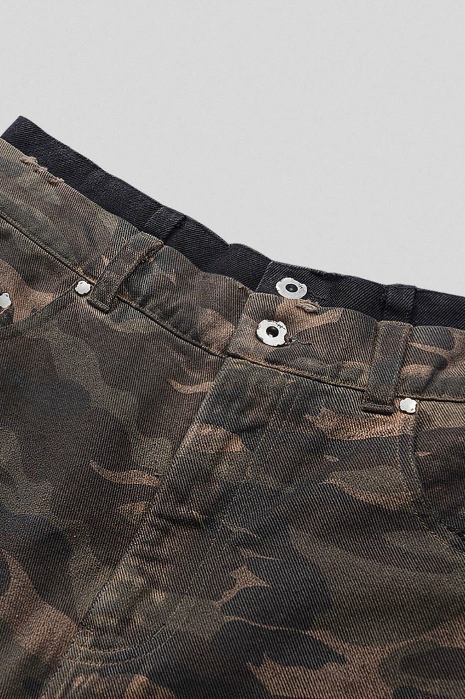 UNDERWATER Double-Layered Ripped Black Shorts Camo, premium urban and streetwear designers apparel on PROJECTISR.com, UNDERWATER