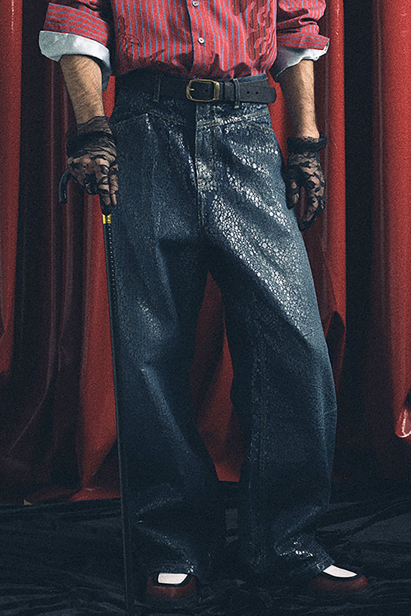 TRECLUB Iridescent Scale Wide-Leg Jeans
