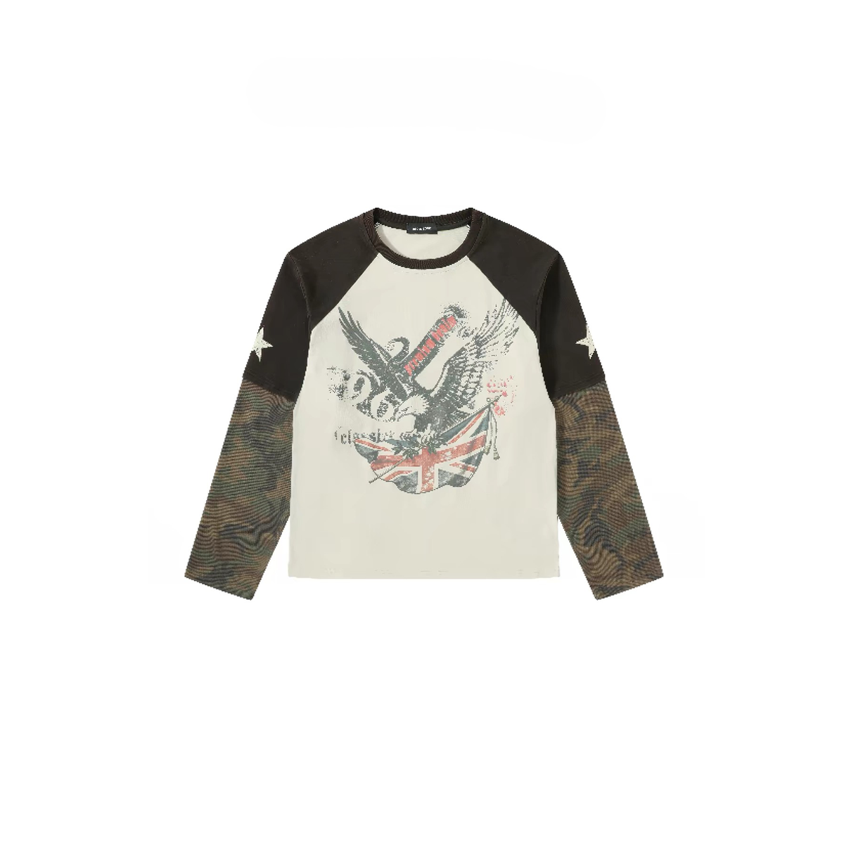 REGEN ZONE Camo Spliced Washed Eagle Graphic Long-Sleeve Tee