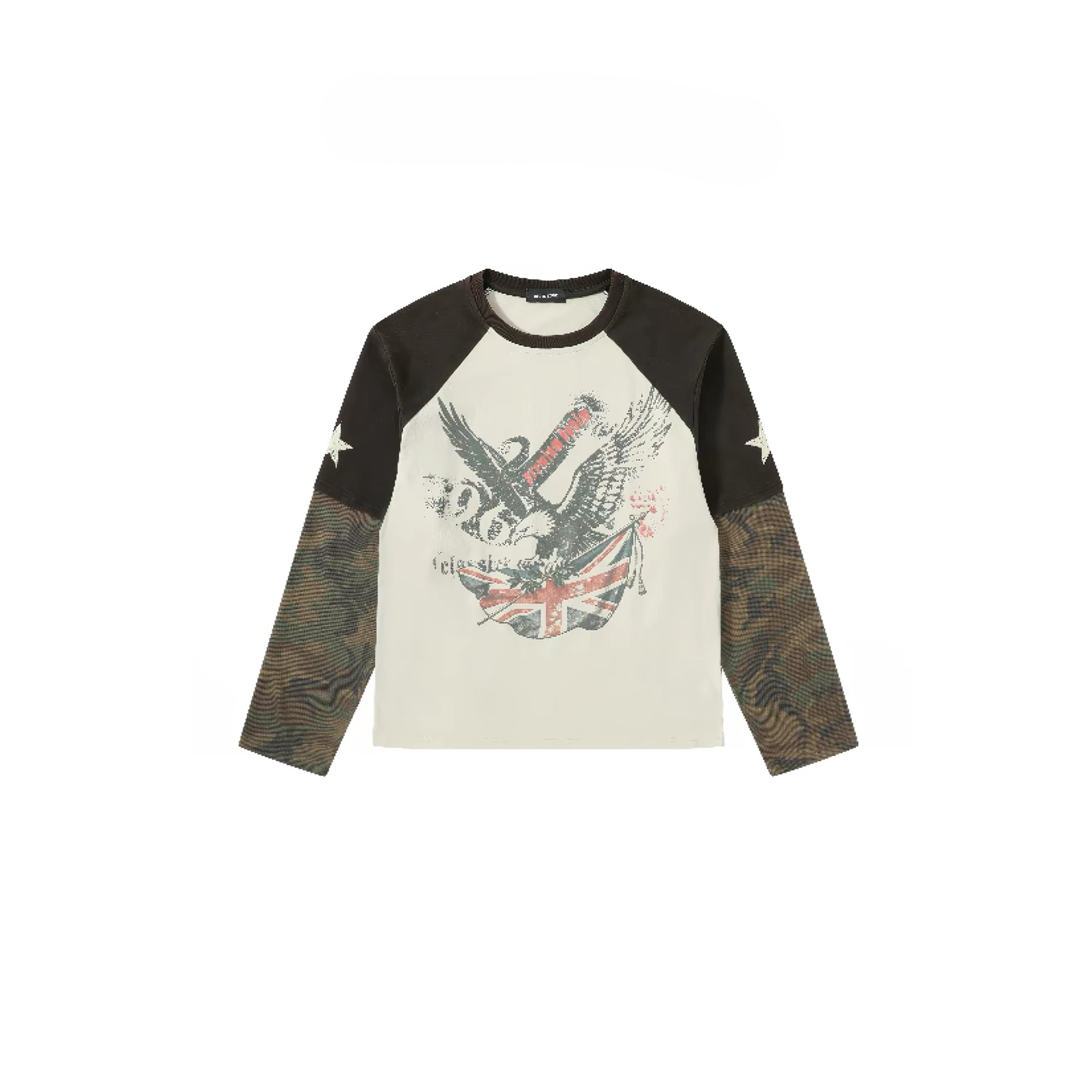 REGEN ZONE Camo Spliced Washed Eagle Graphic Long-Sleeve Tee