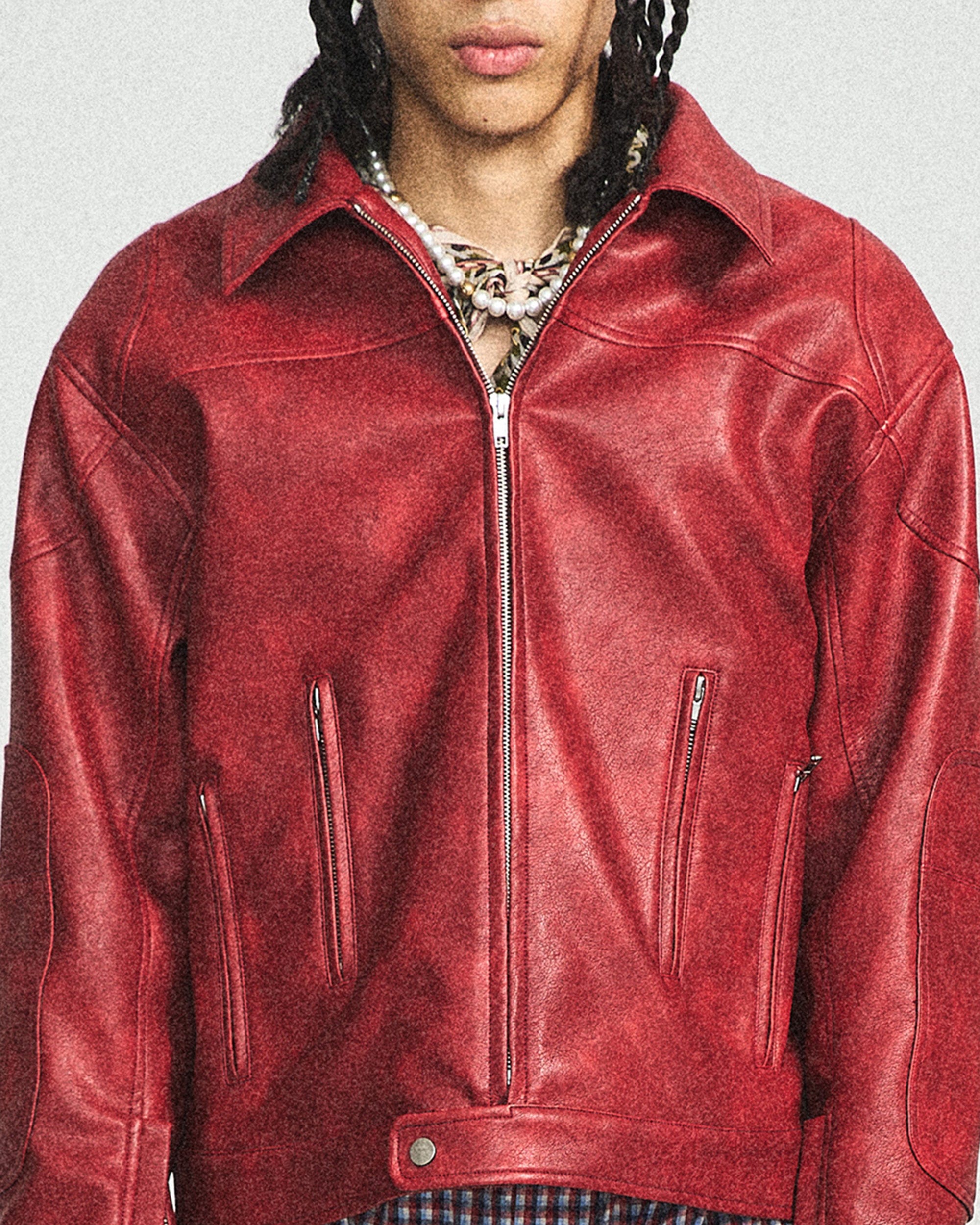 STEEPC Faux Leather Spliced Jacket Red