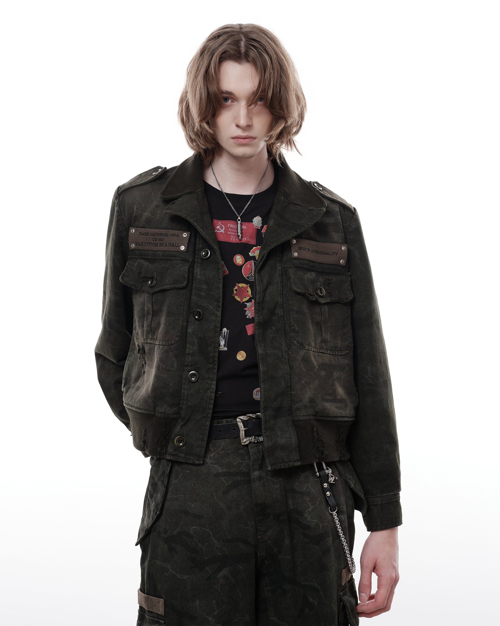 FACEONLAB Distressed P37 Rivet Jacket Army Green