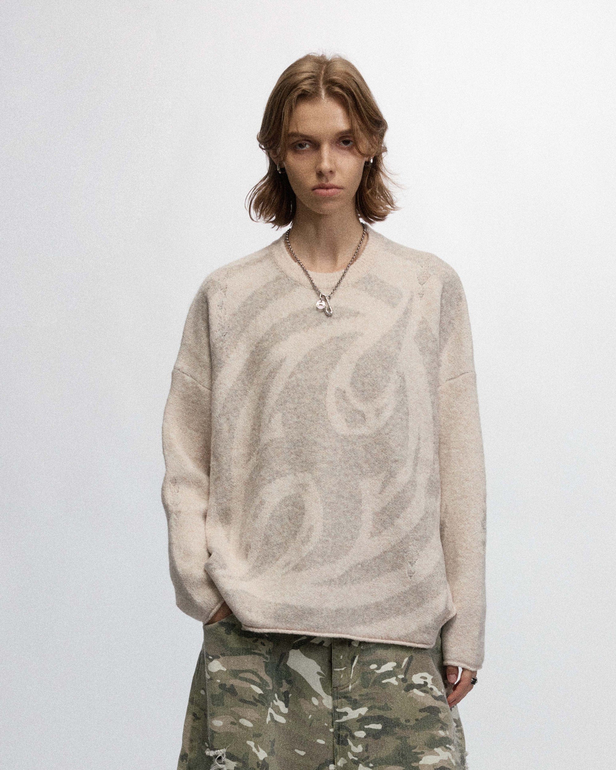 OVDY Abstract Graphics Raw-Edge Sweater