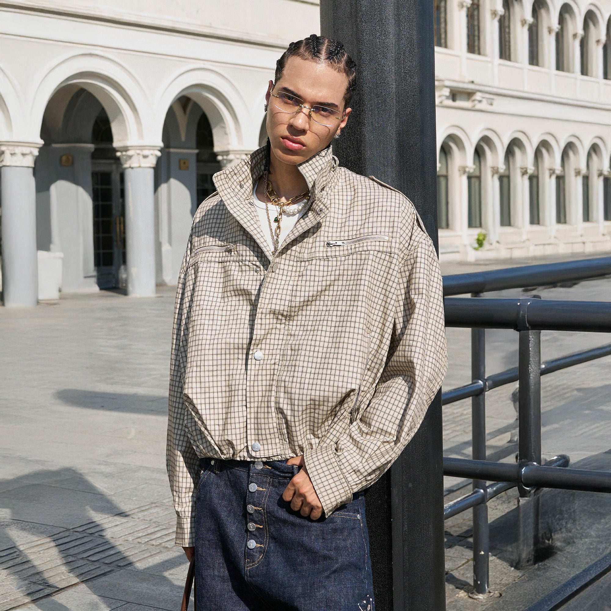 STEEPC Gingham Drawstring-Hem Boxy Jacket