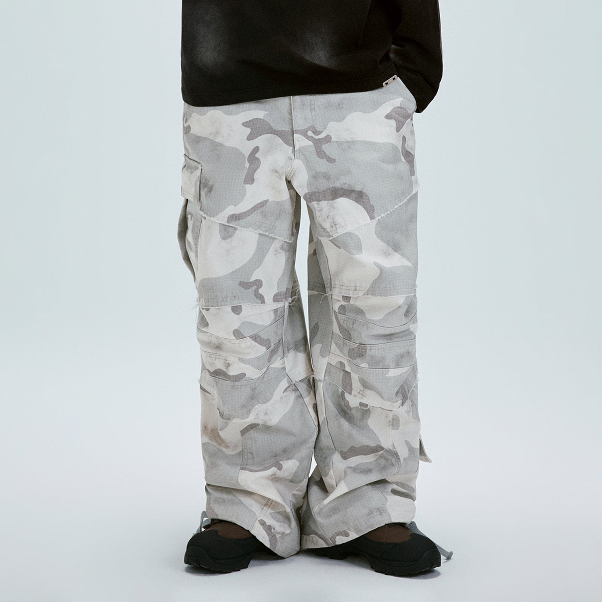 F2CE Spliced Frayed Camo Cargo Pants