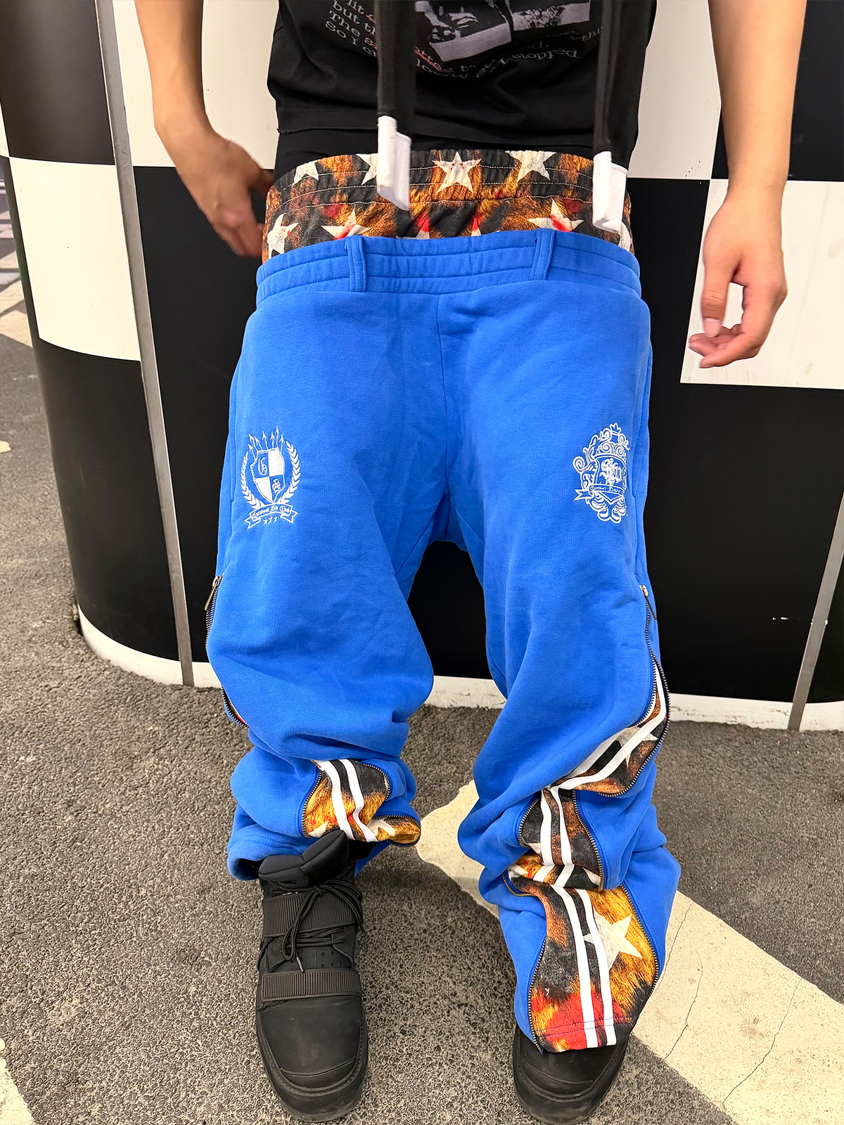 SAXGENWON Layered Double-Waistband Leopard Star Graphic Sweatpants