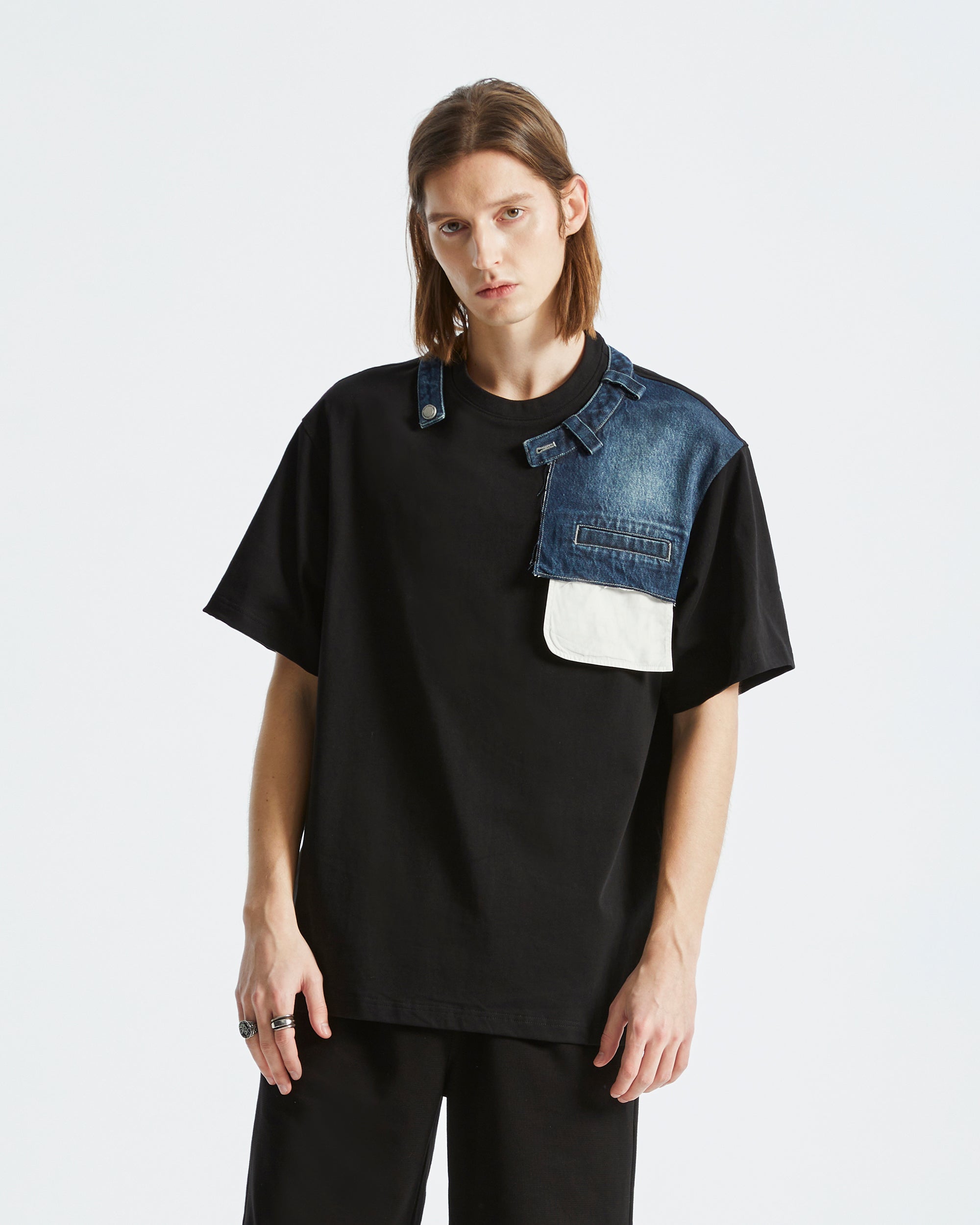 ORGANIC EMOTION Deconstructed Denim Shorts Spliced T-Shirt