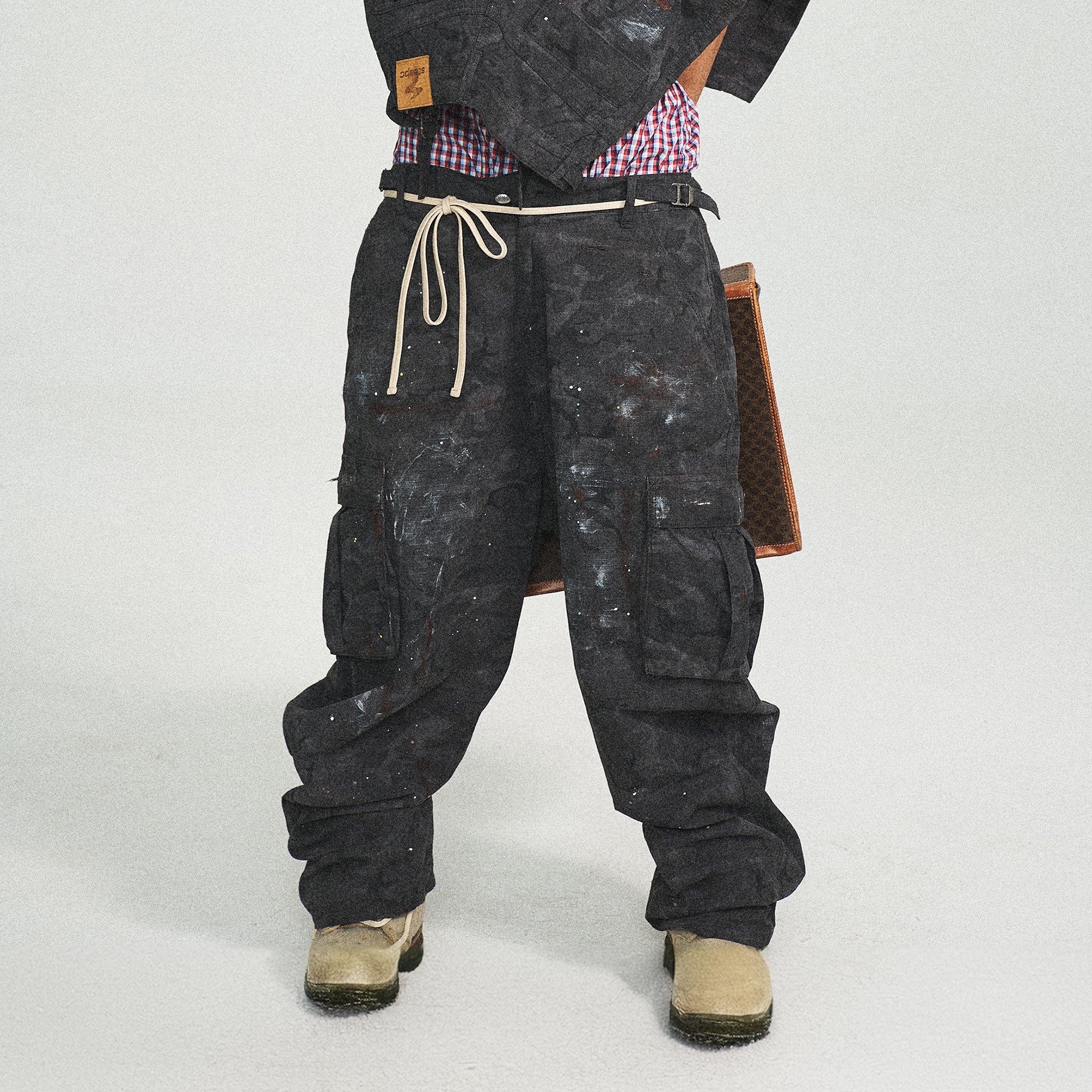 STEEPC Ink-Splashed Camo Cargo Pants Black