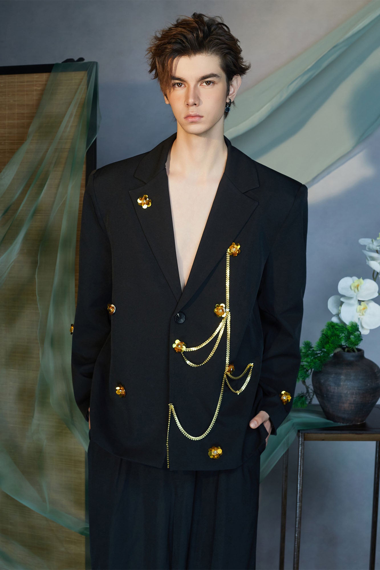 JIECHI Golden Bloom Chain Blazer