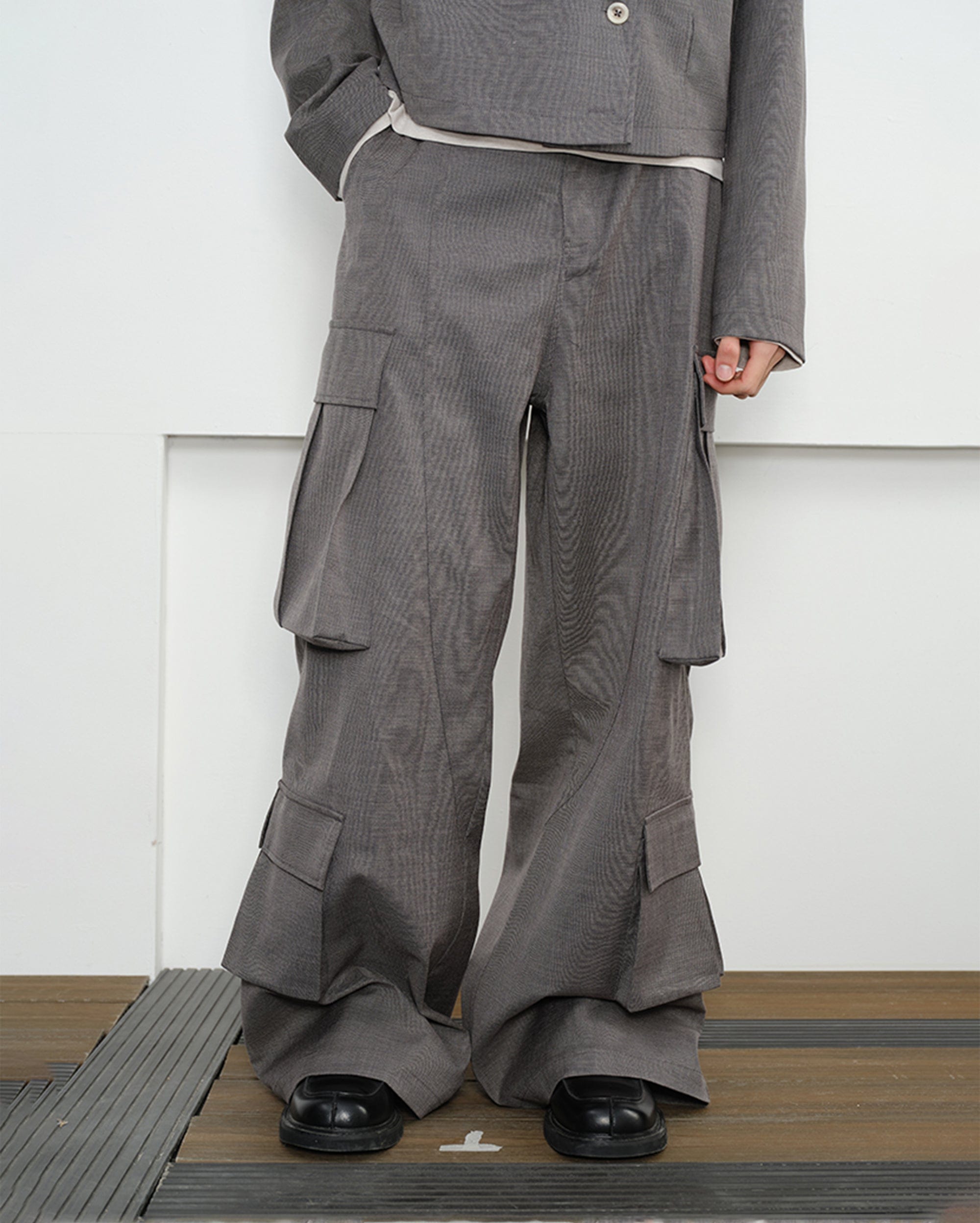 KREATE Multi-Pocket Wide-Leg Cargo Trousers