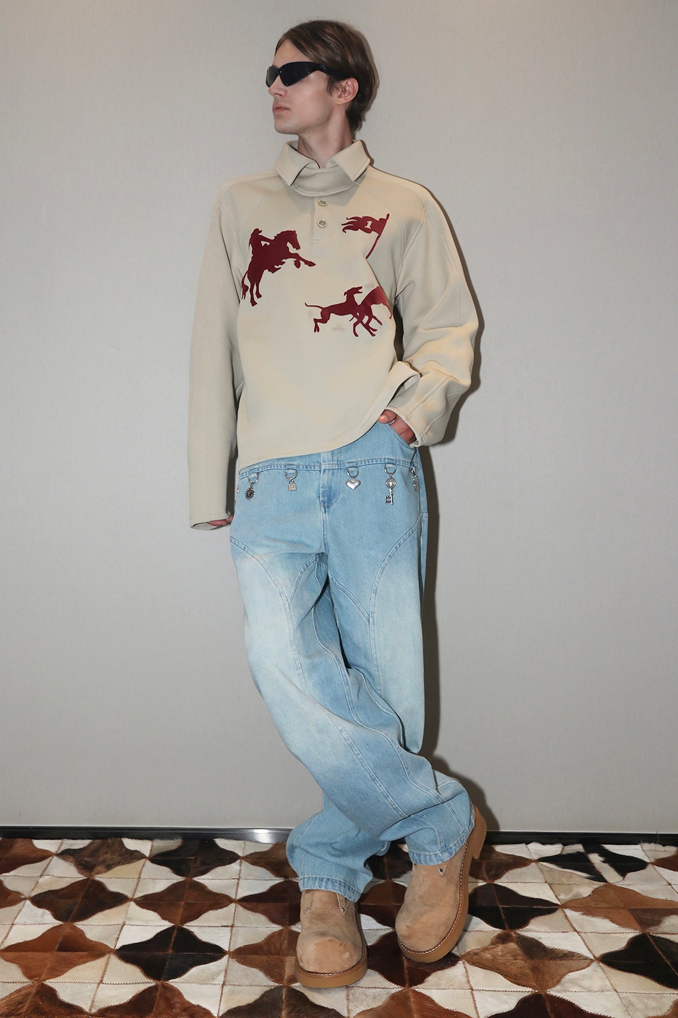 ASSEEN Charm-Trim Washed Paneled Jeans, premium urban and streetwear designers apparel on PROJECTISR.com, ASSEEN