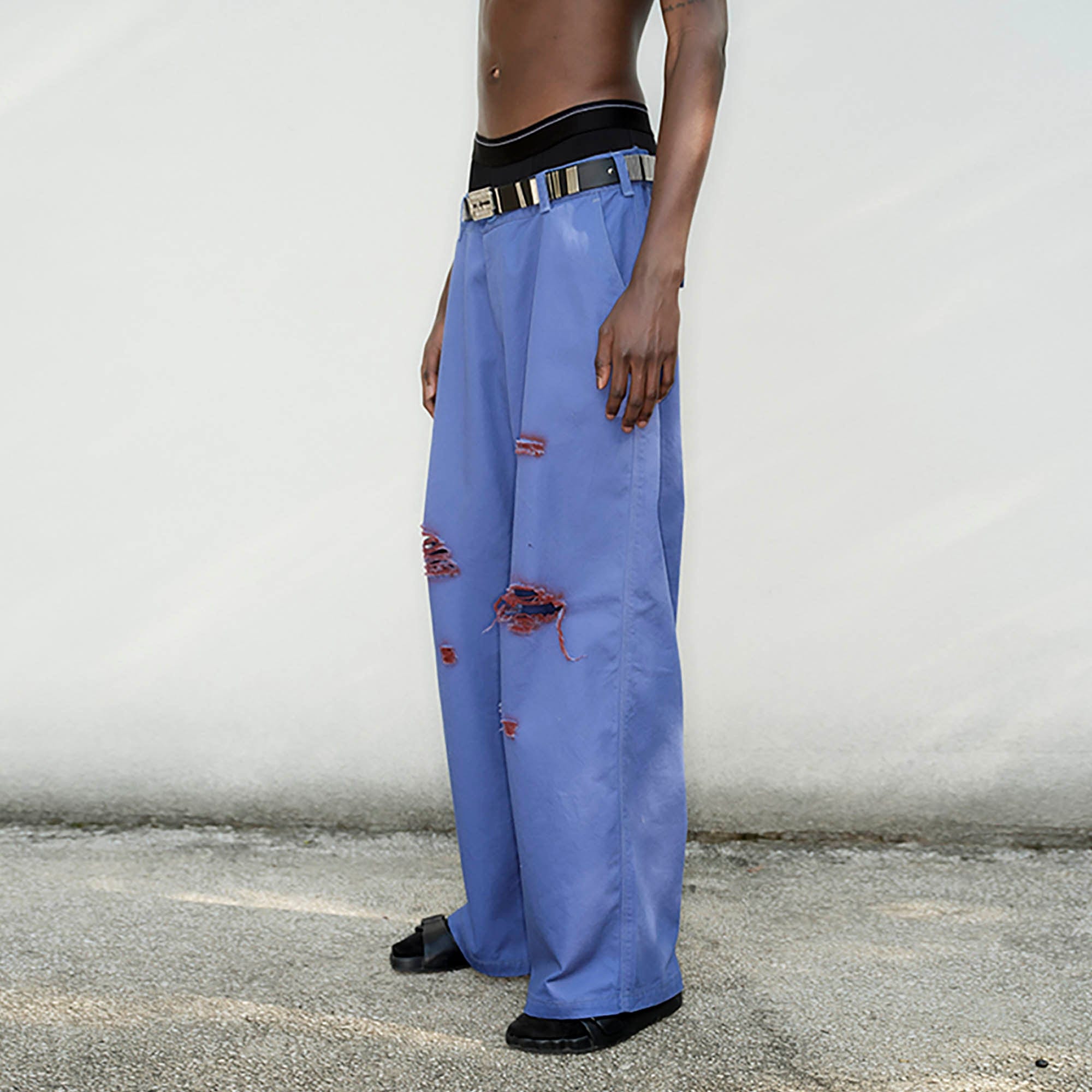 TRIANGLE PROJECT Bleeding Distressed Wide-Leg Pants