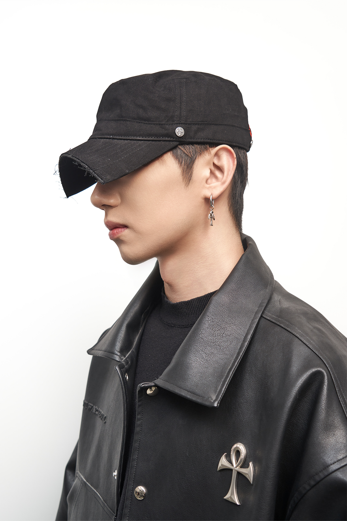 ANTI WAR REVIVAL Embroidered Cross Studded Flat-Top Cap