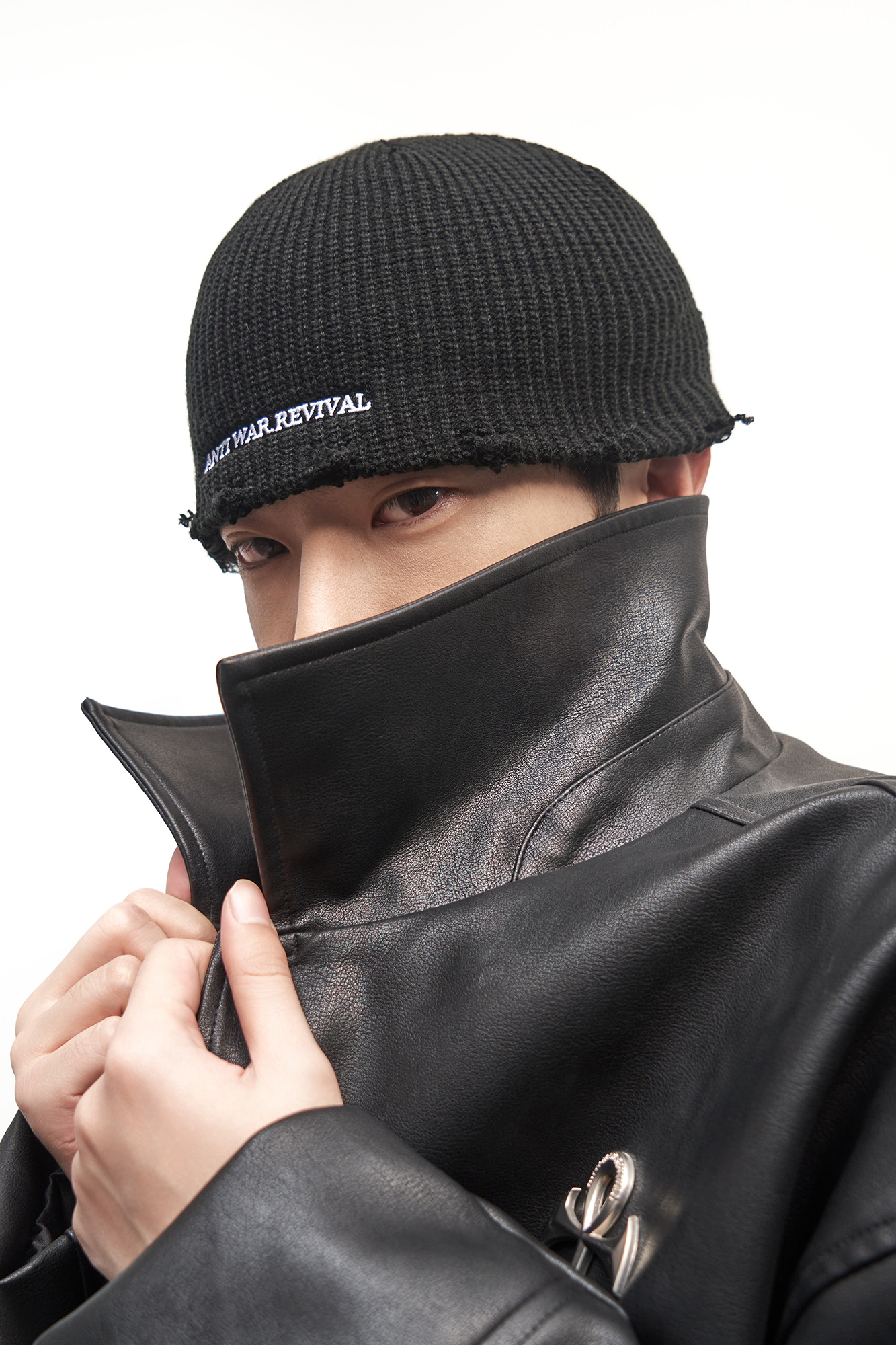 ANTI WAR REVIVAL Jacquard Cross Embroidered Knit Beanie