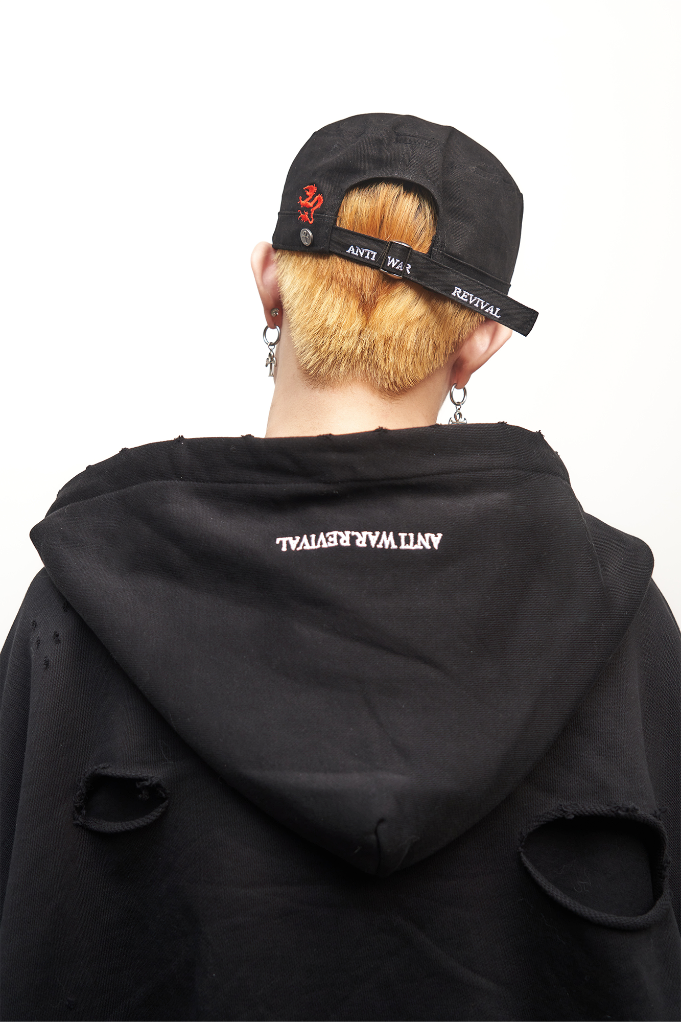 ANTI WAR REVIVAL Embroidered Cross Studded Flat-Top Cap