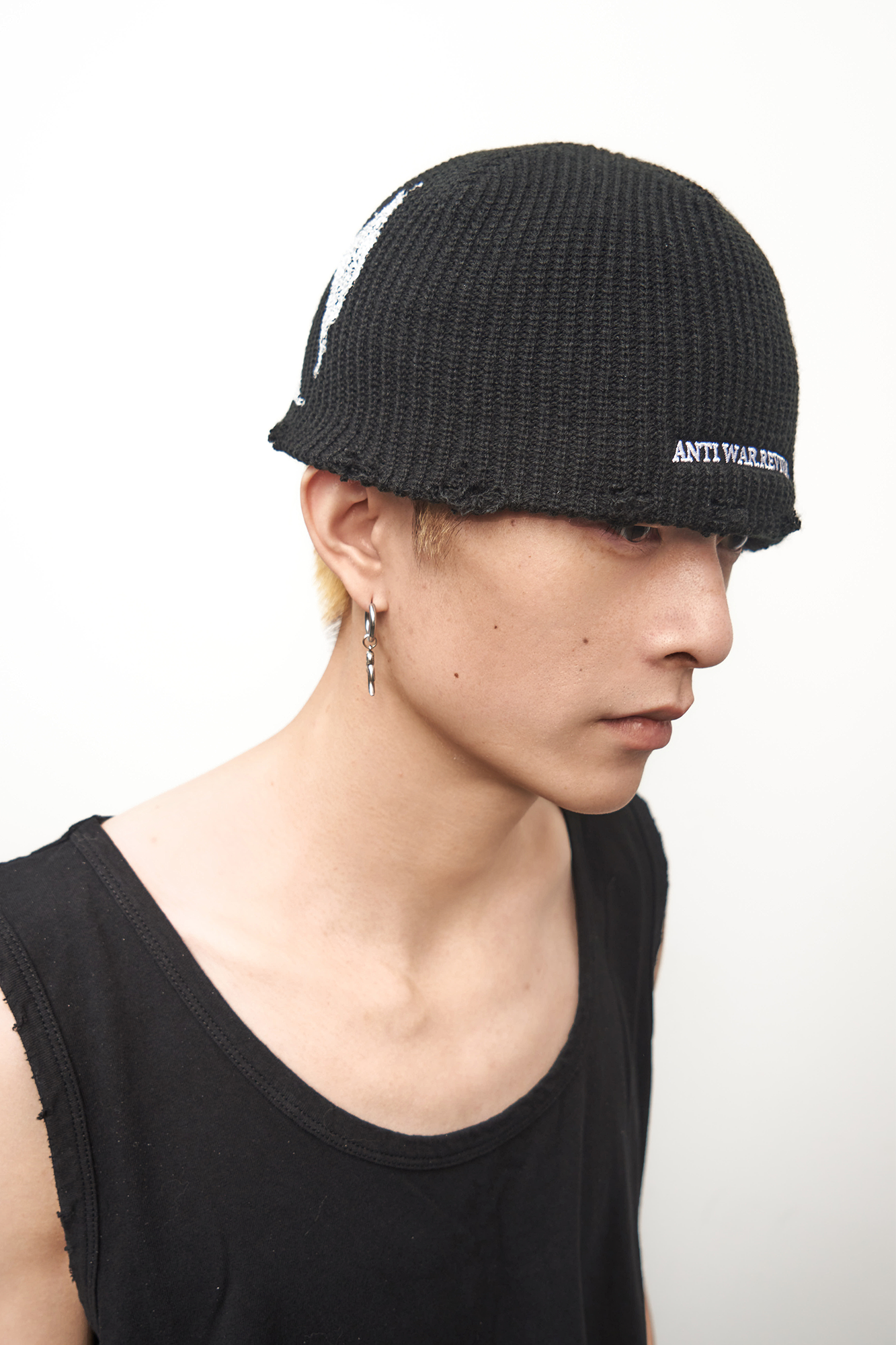 ANTI WAR REVIVAL Jacquard Cross Embroidered Knit Beanie
