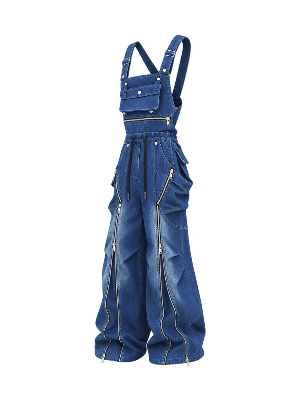 RELABEL Washed Detachable Suspender Cargo Jeans