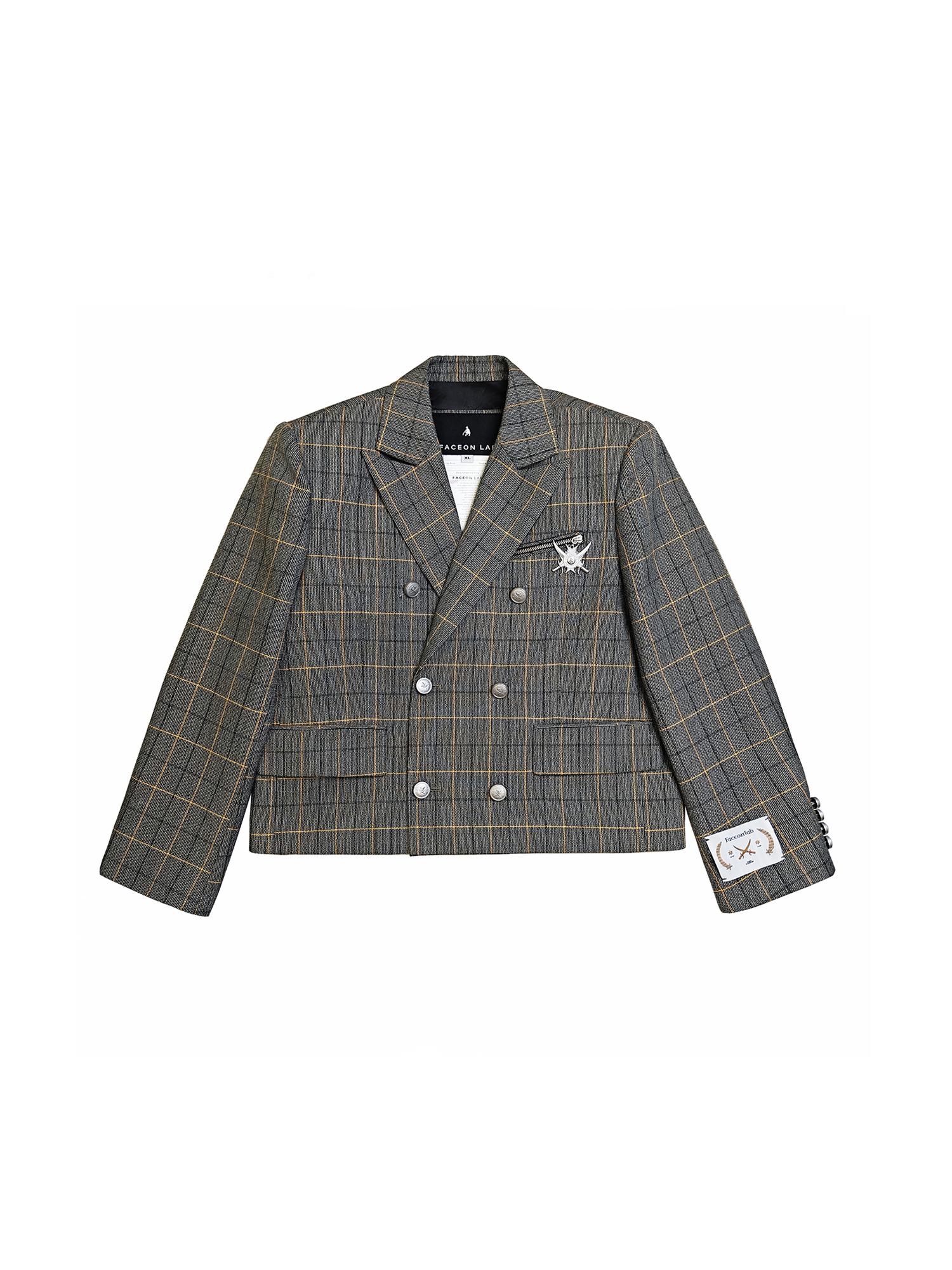 FACEONLAB Plaid Double-Breasted Blazer