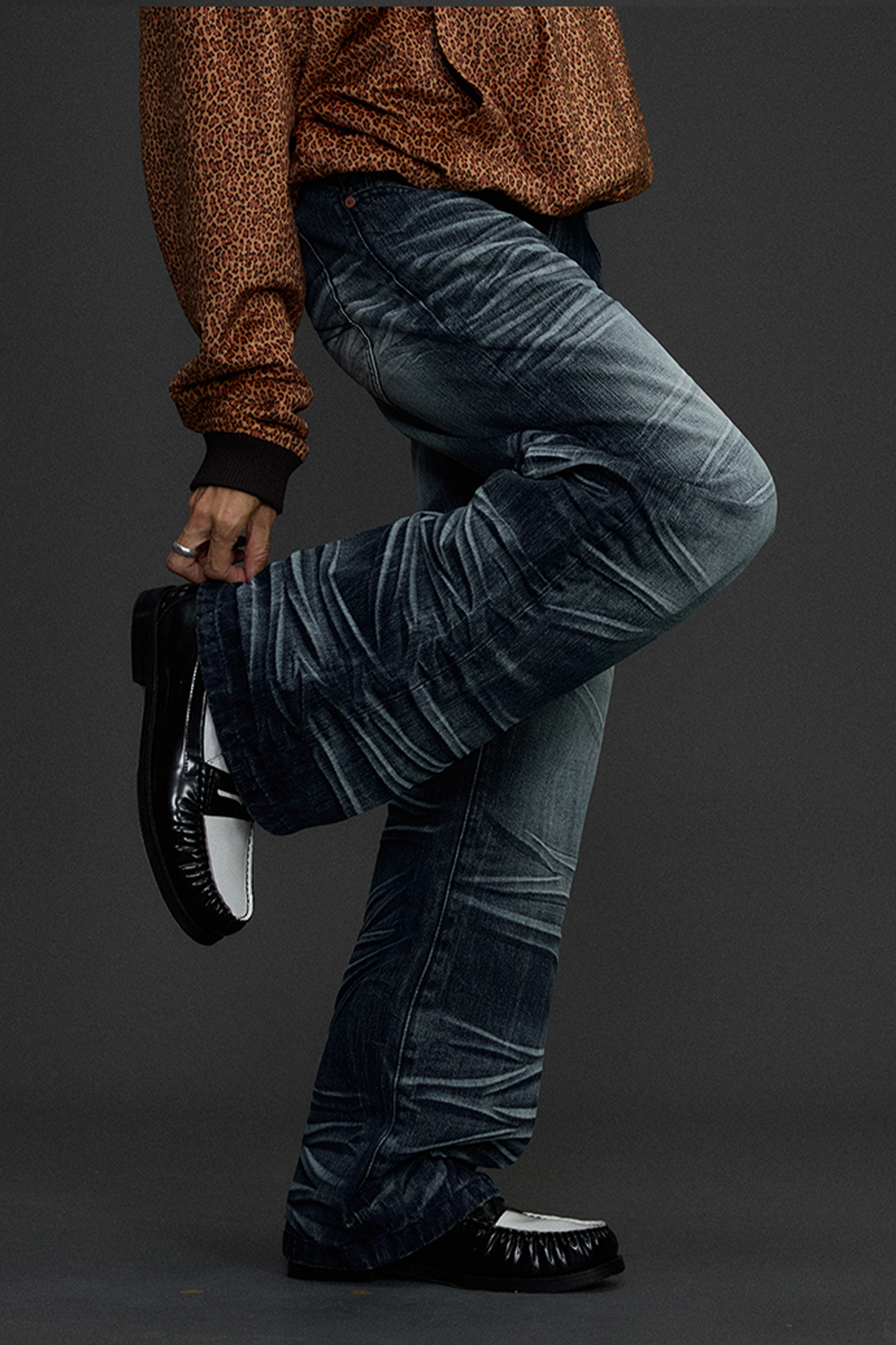 NIANJIUYIKOUER Heavy Washed Whiskered Straight-Leg Jeans, premium urban and streetwear designers apparel on PROJECTISR.com, NIANJIUYIKOUER