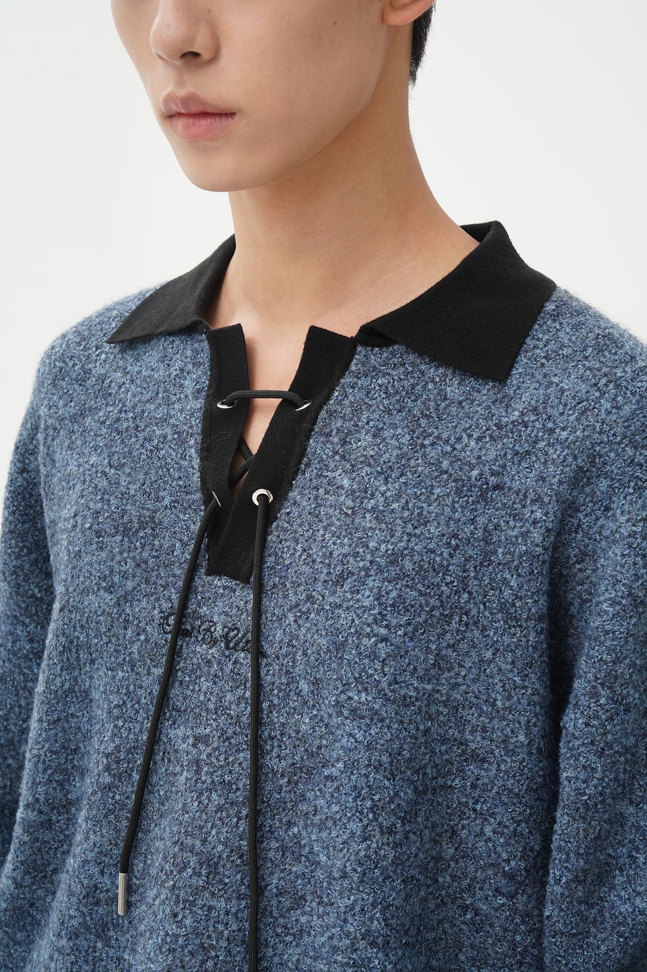 ORAL UTOPIA Lace-Up Polo Collar Knit Pullover