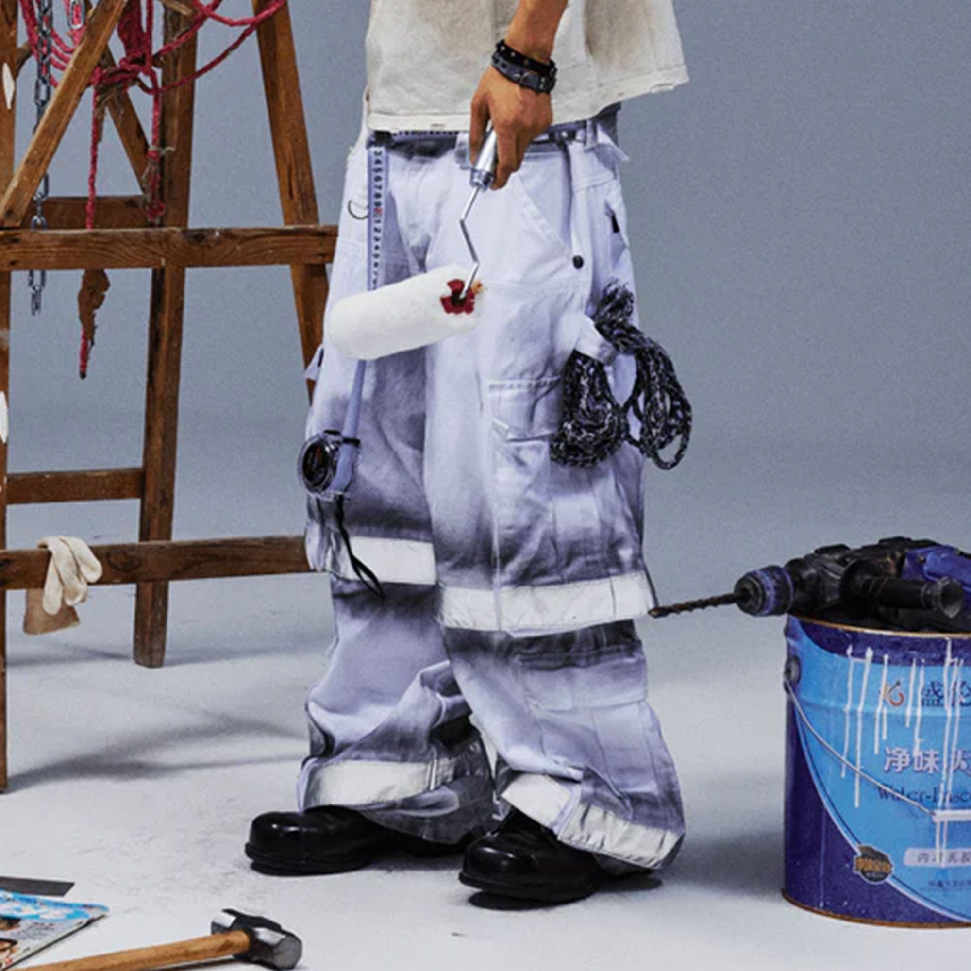 TECNINEGROUP Washed Detachable Reflective Firefighter Cargo Pants White