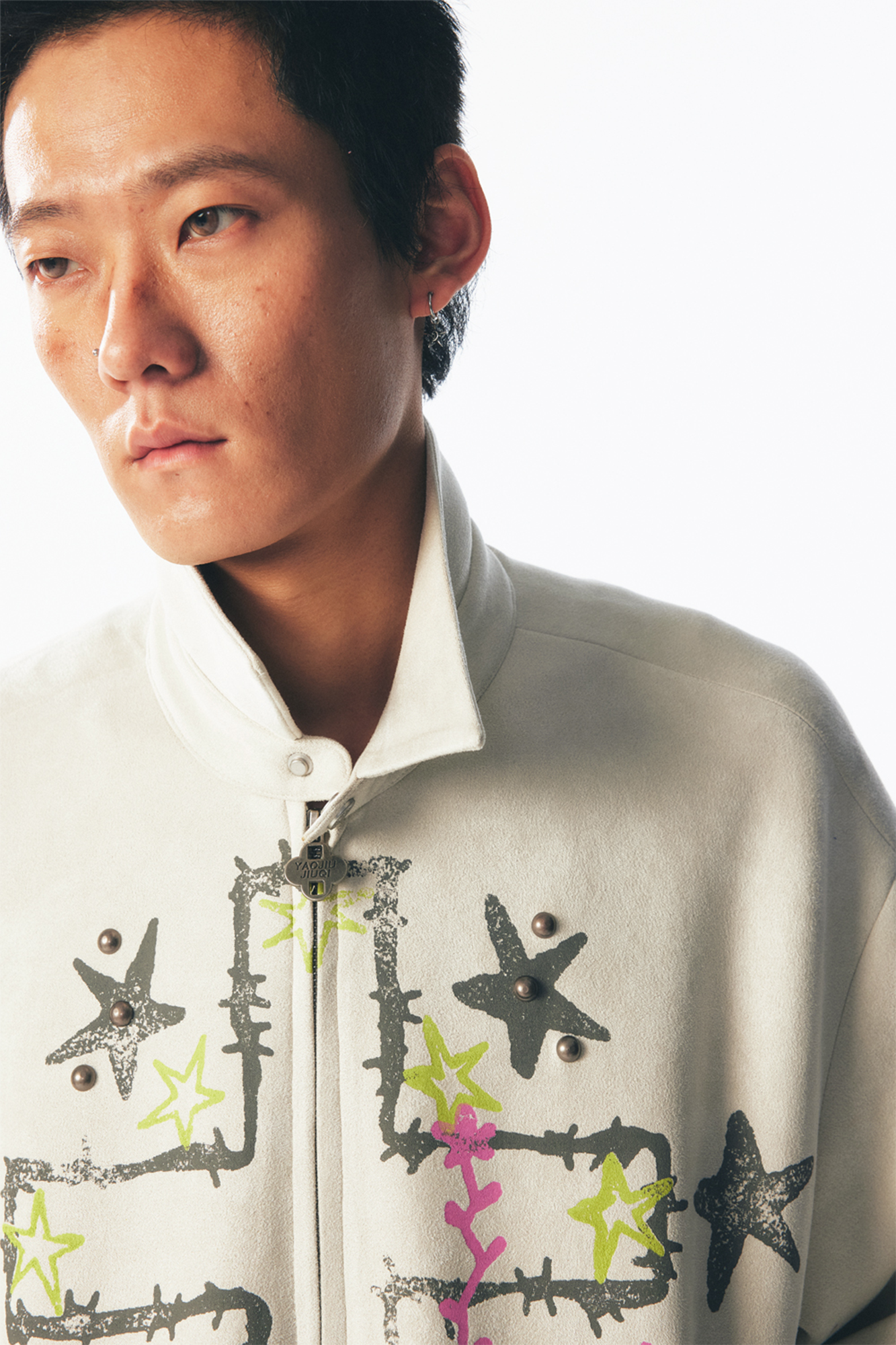 1997 POSTOFFICE Floral Cross Faux Suede Jacket