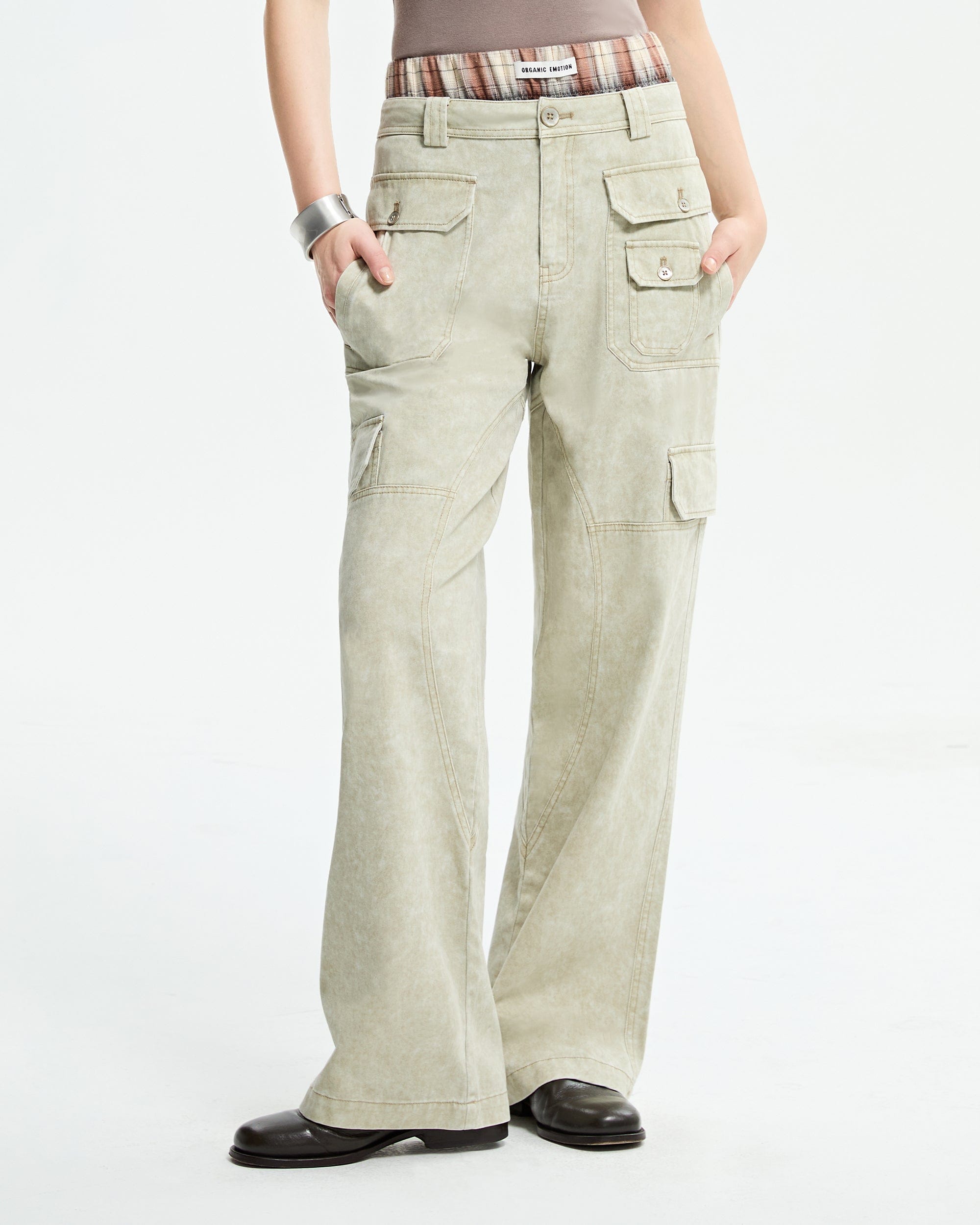 ORGANIC EMOTION Deconstructed Layered-pocket Button Pants