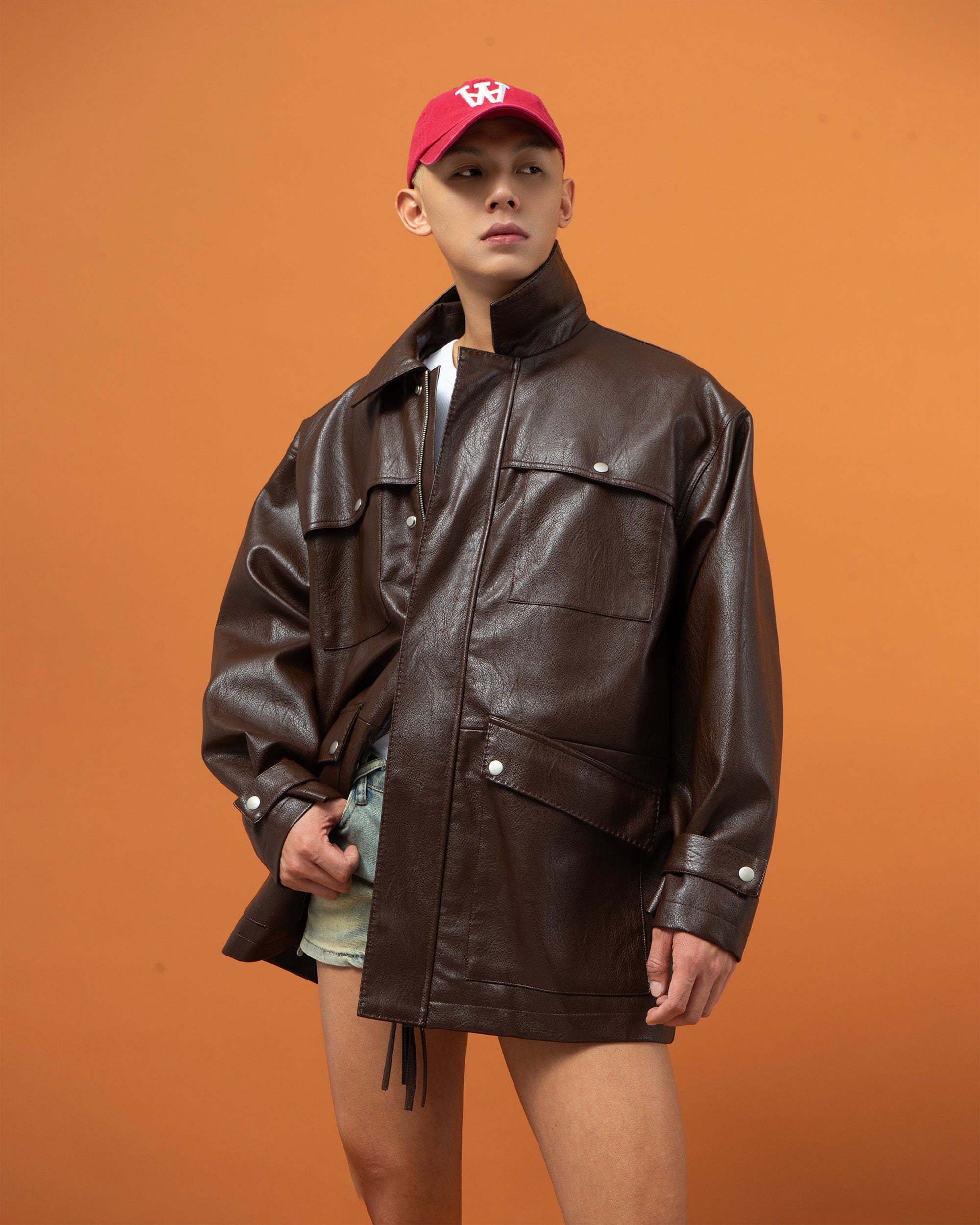 CLP Big Pocket Oversized Faux Leather Jacket