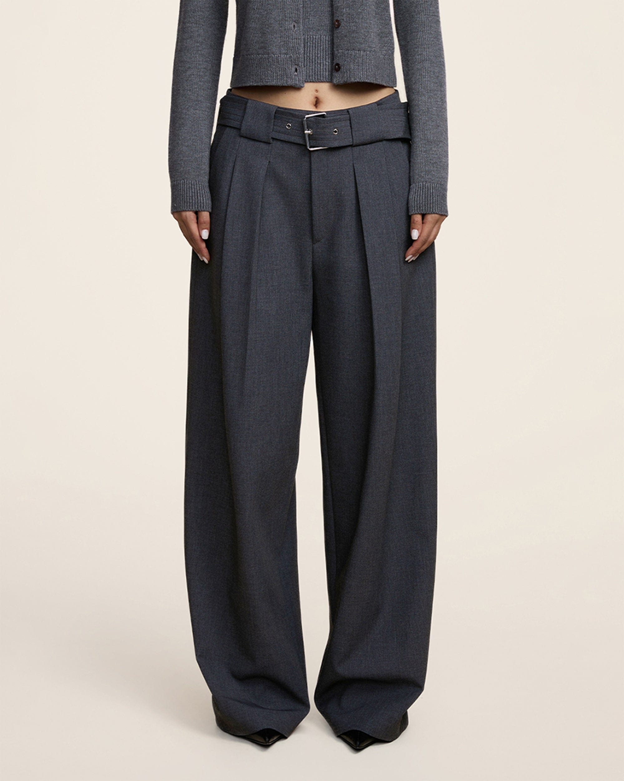 OPICLOTH Classic Pleated Belt Trousers