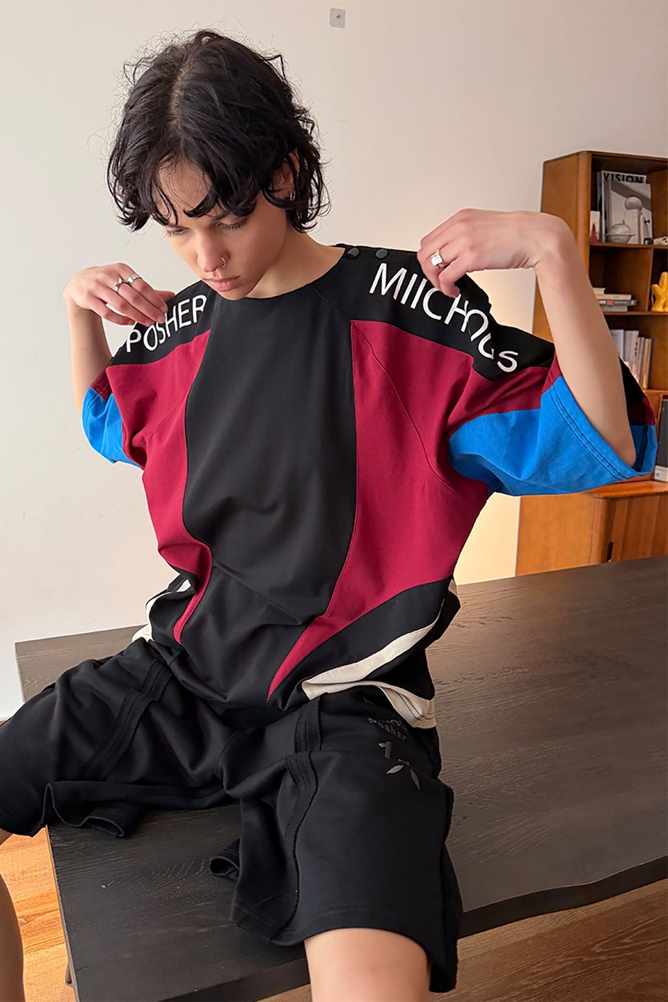 MIICHOUS Racing Contrast Panel Spliced Oversized T-Shirt