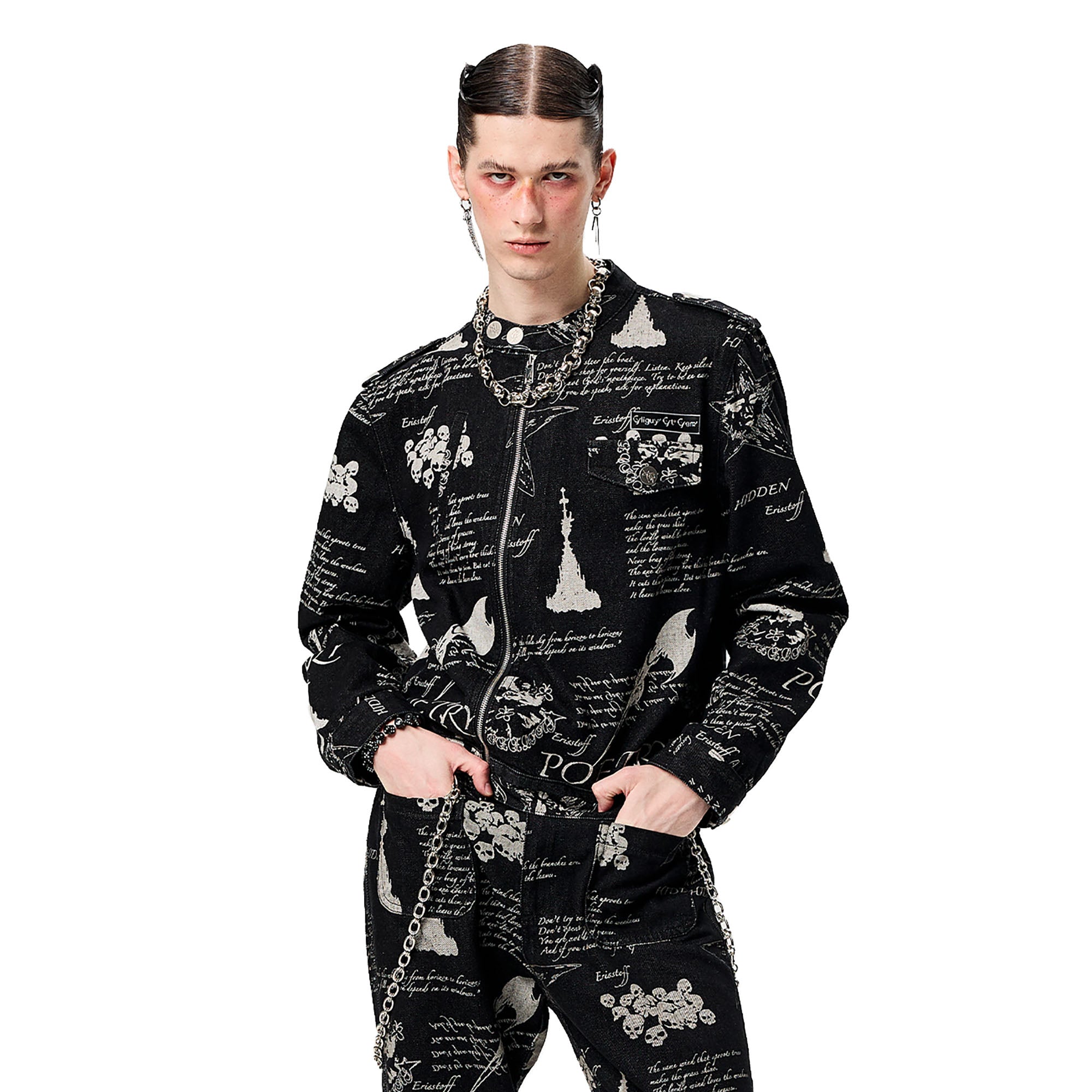 CYCYCY Punk Washed Graffiti Moto Denim Jacket