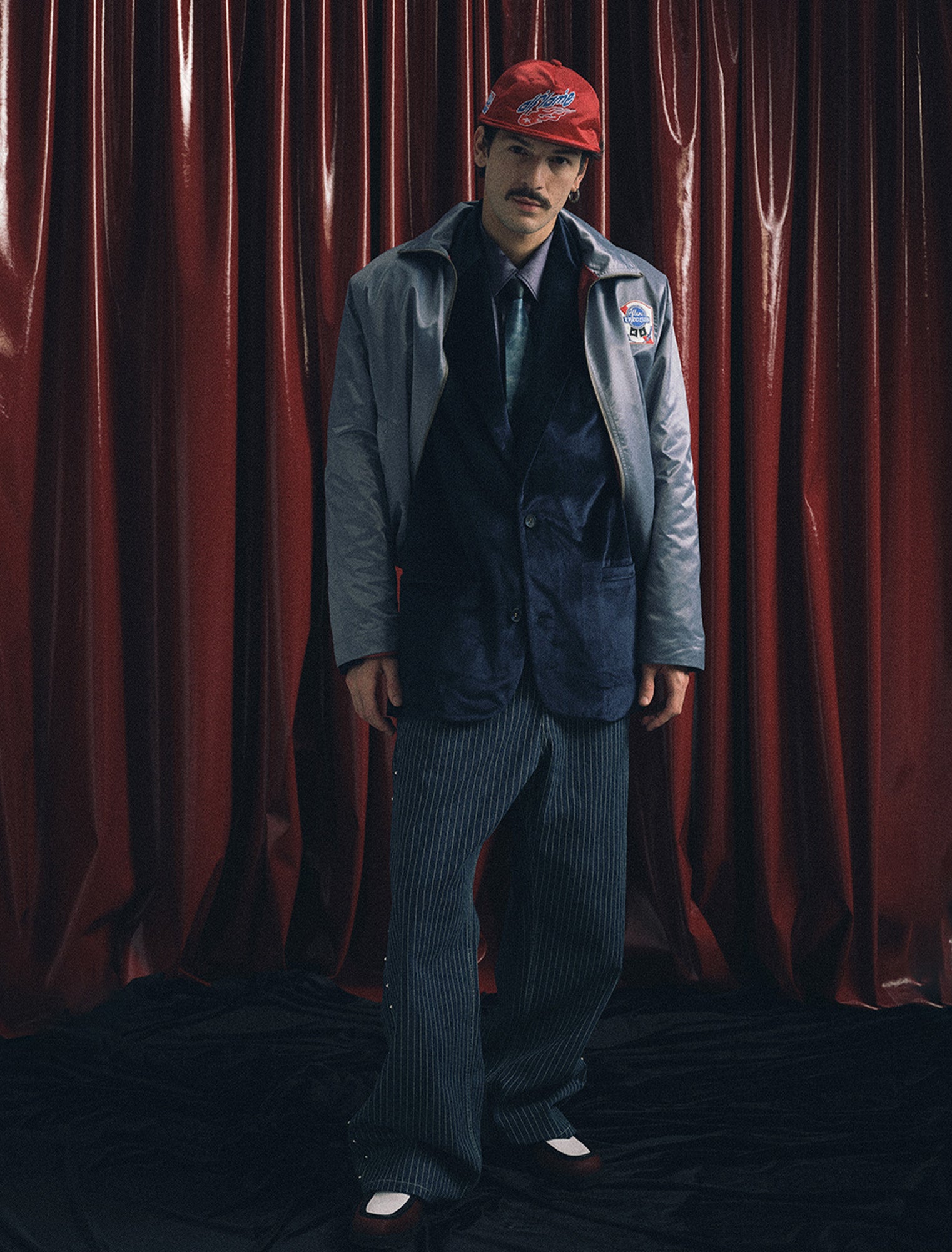 TRECLUB Retro Satin Badge-Patch Blouson, premium urban and streetwear designers apparel on PROJECTISR.com, TRECLUB