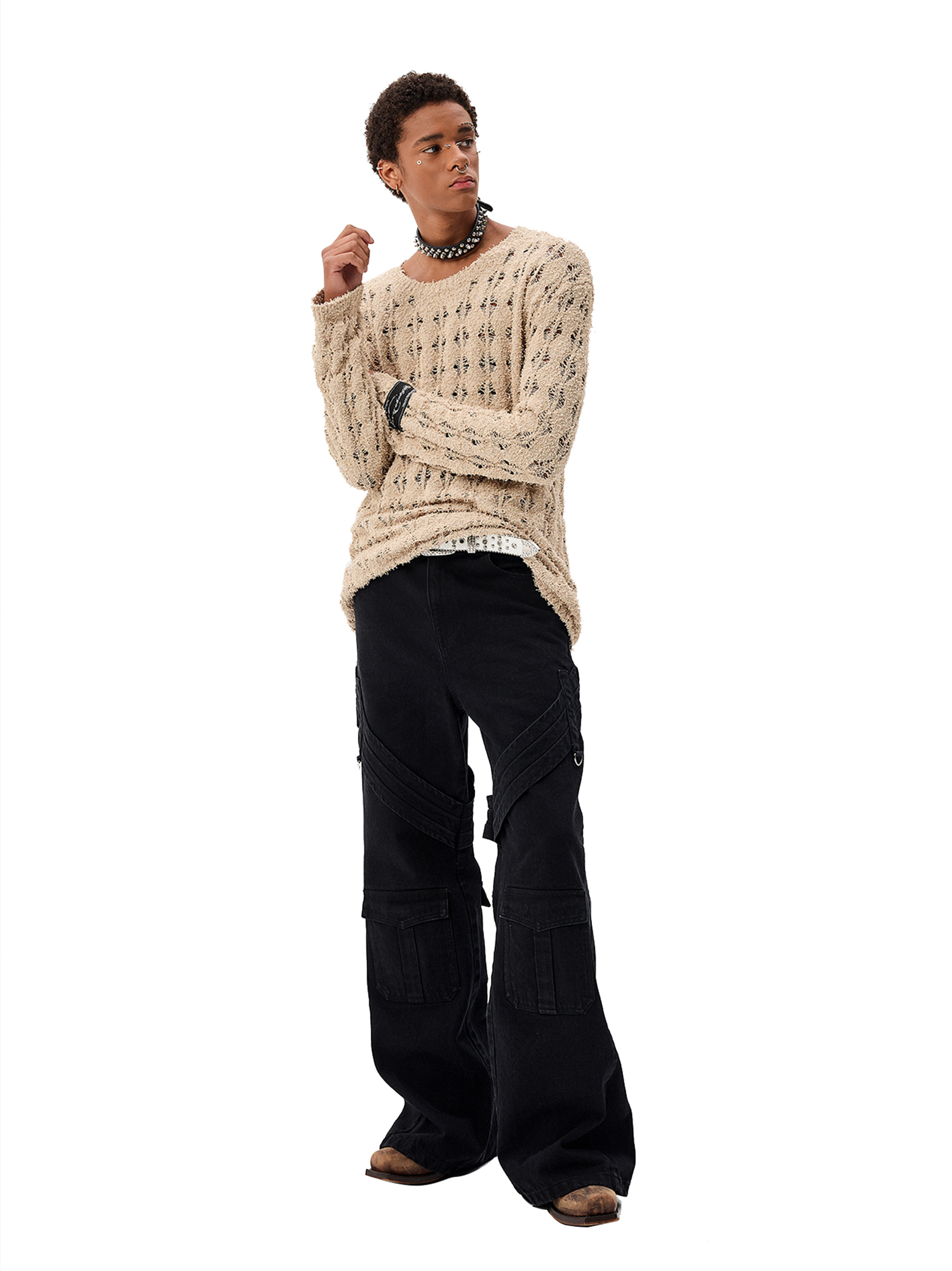 CYCYCY Punk Open-Knit Distressed Sweater