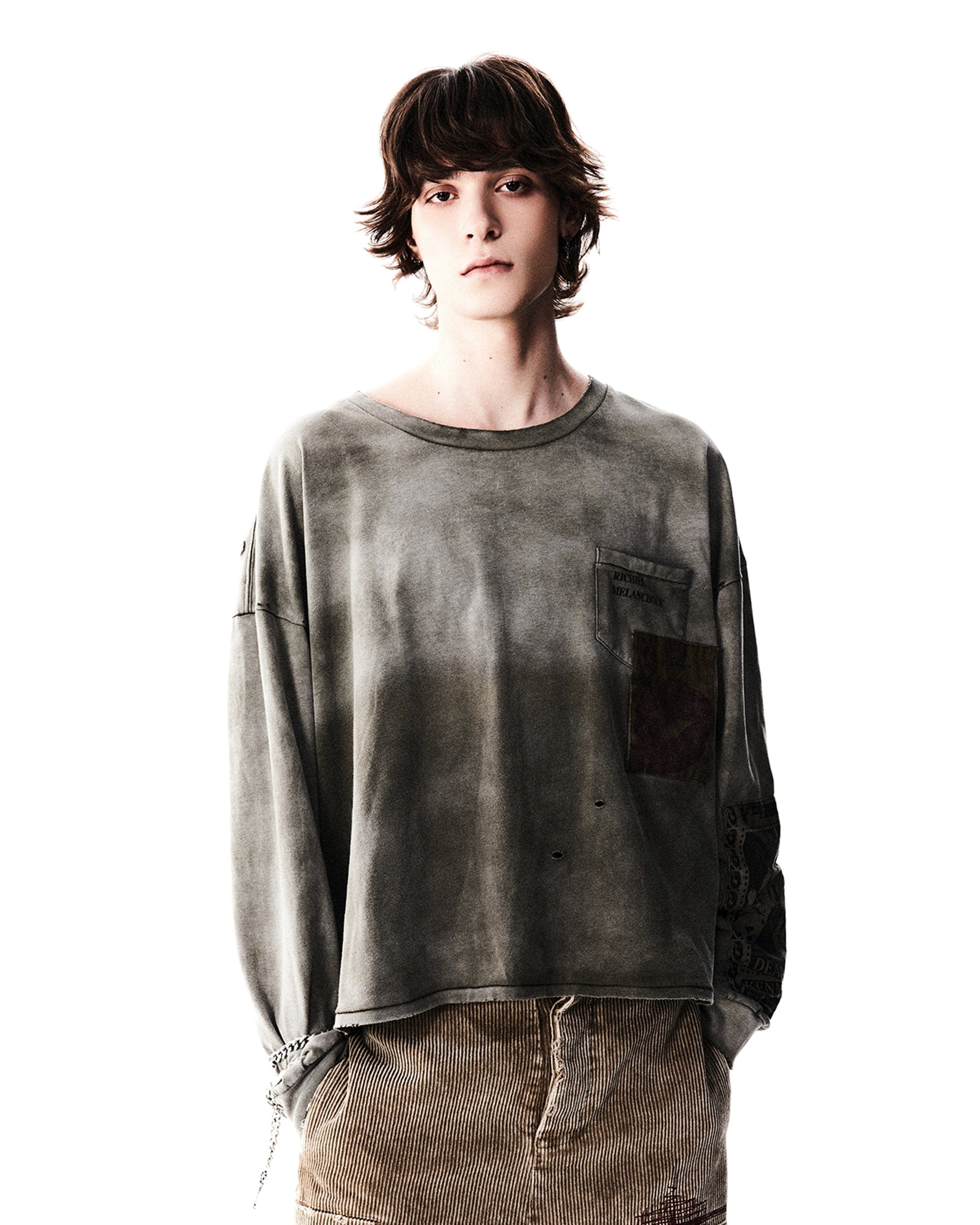 RICHILL Patchwork Ripped Washed Long-Sleeve Tee