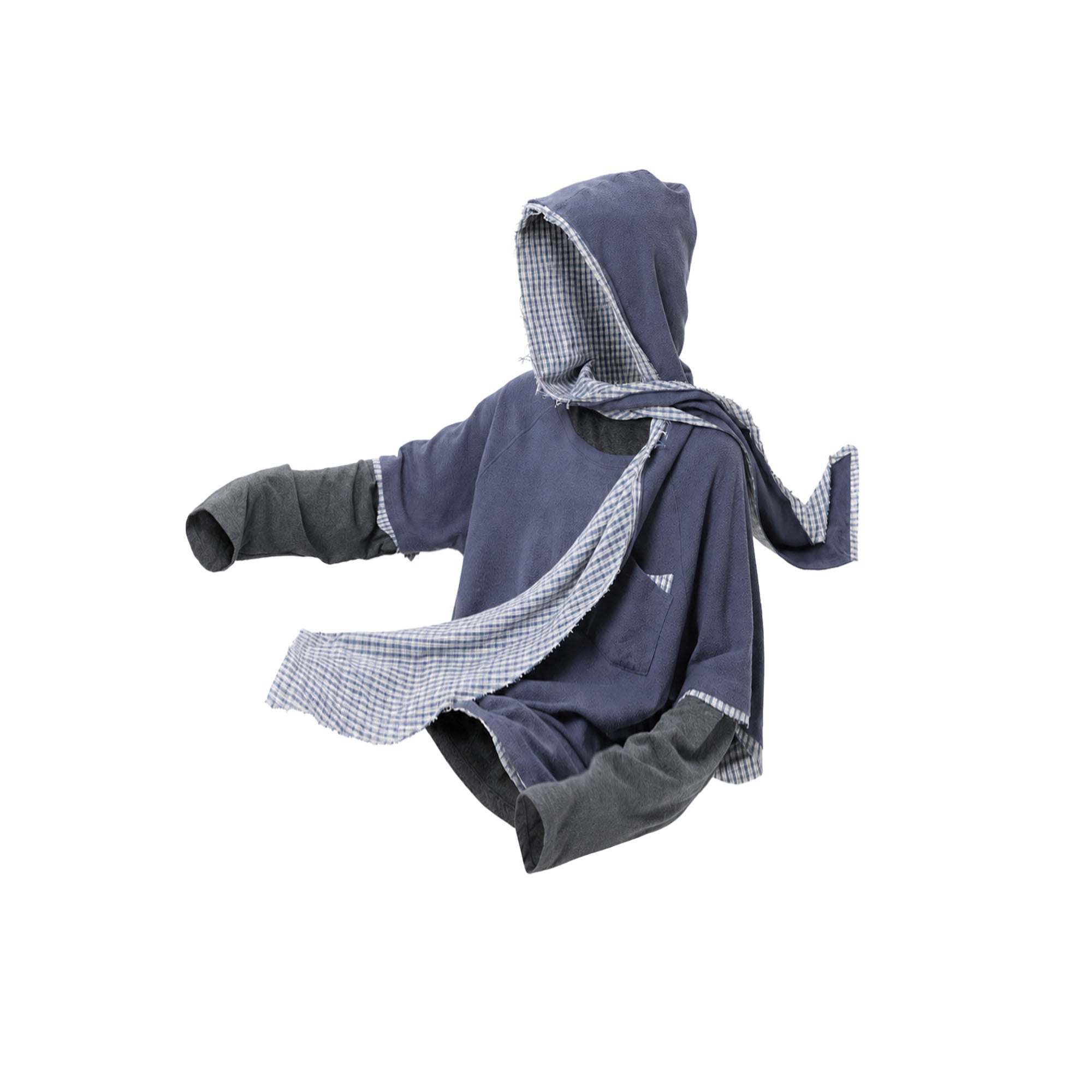 RELABEL Detachable Snood Hood Spliced Long-Sleeve Tee
