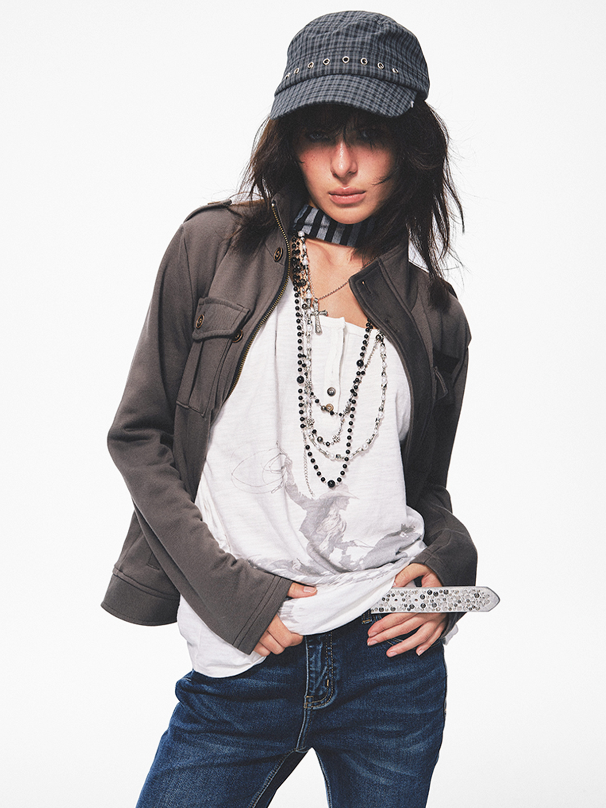 TRECLUB Retro Epaulette Bib-Pocket Jacket