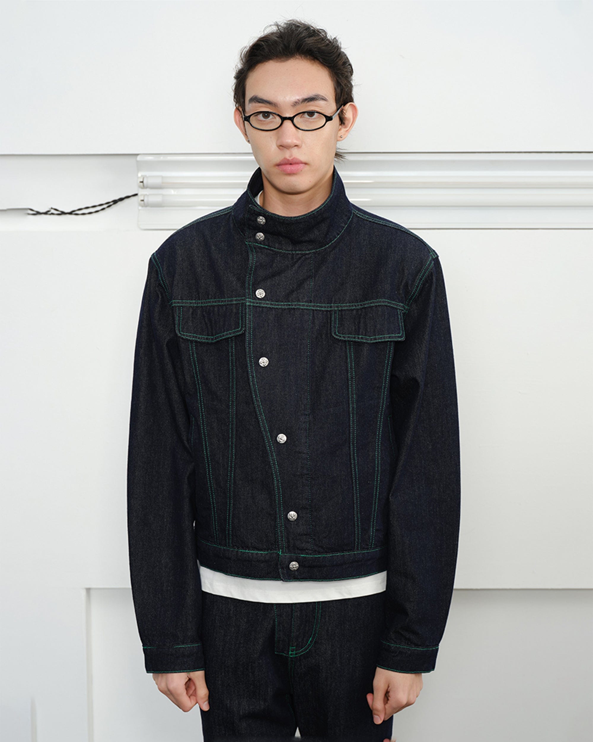 KREATE Asymmetrical Stand Collar Snap Jacket