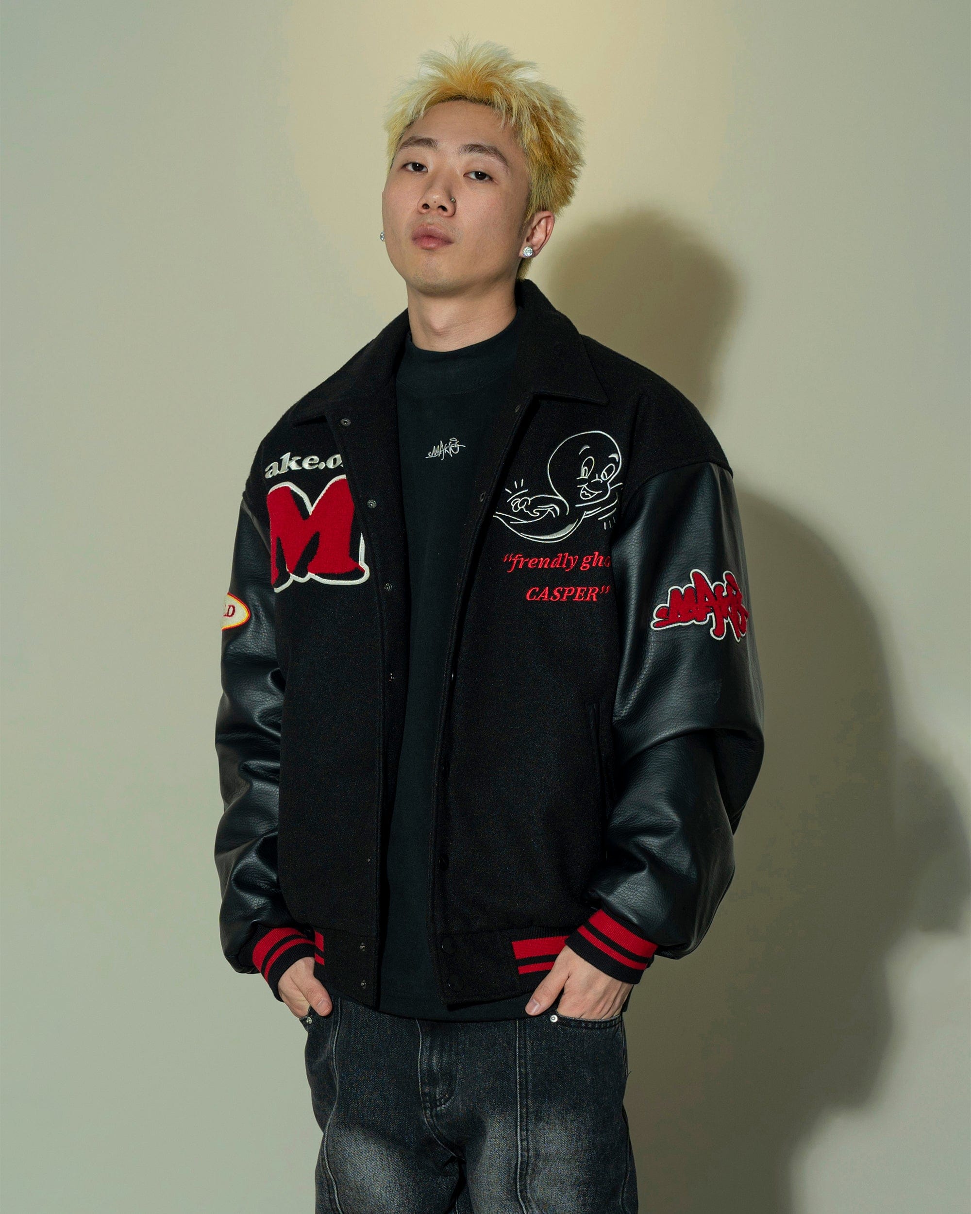 MAKEMORE Demon Patchwork Cotton-padded Baseball Jacket