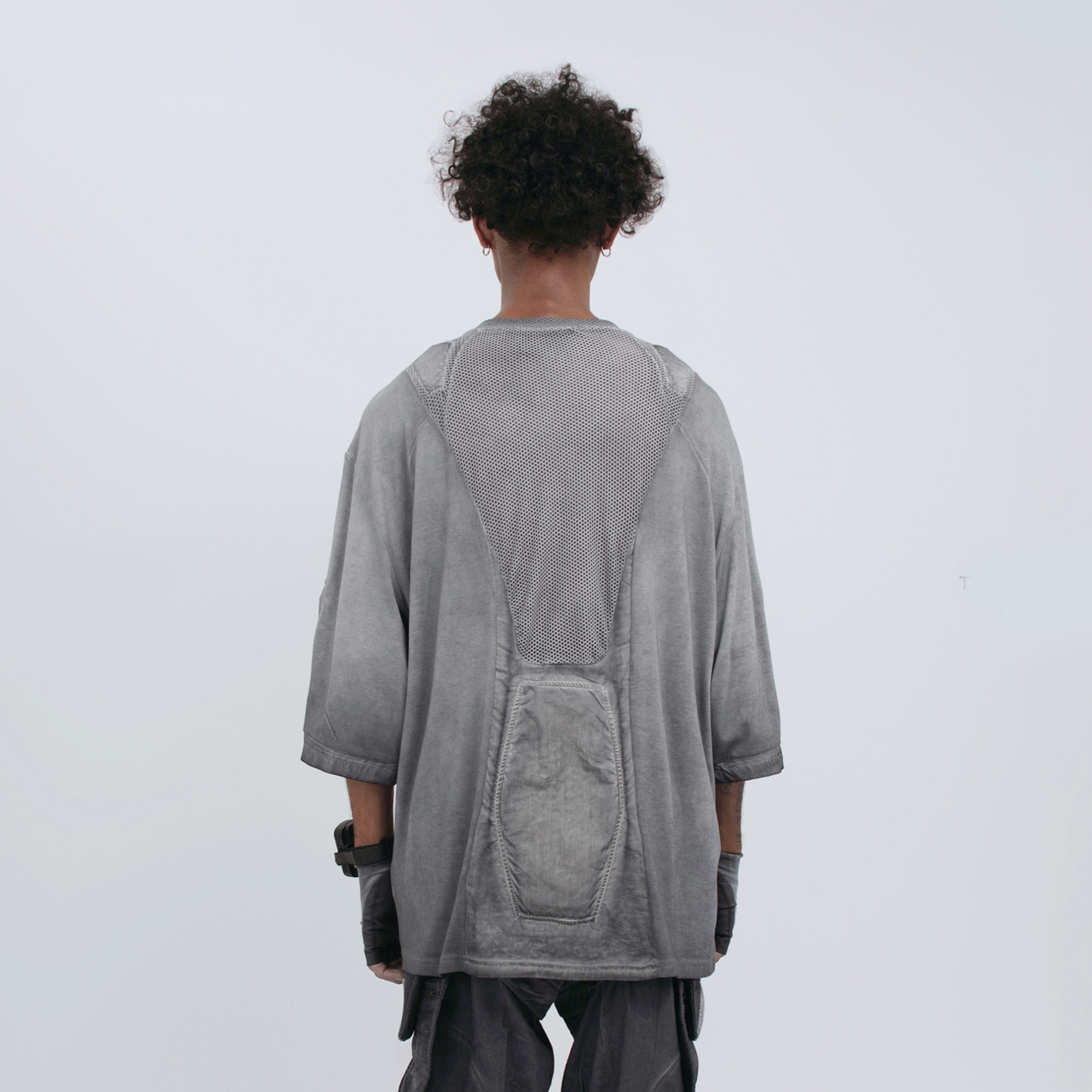 STEAM Distressed Mesh-Spliced Oversized Tactical T-Shirt