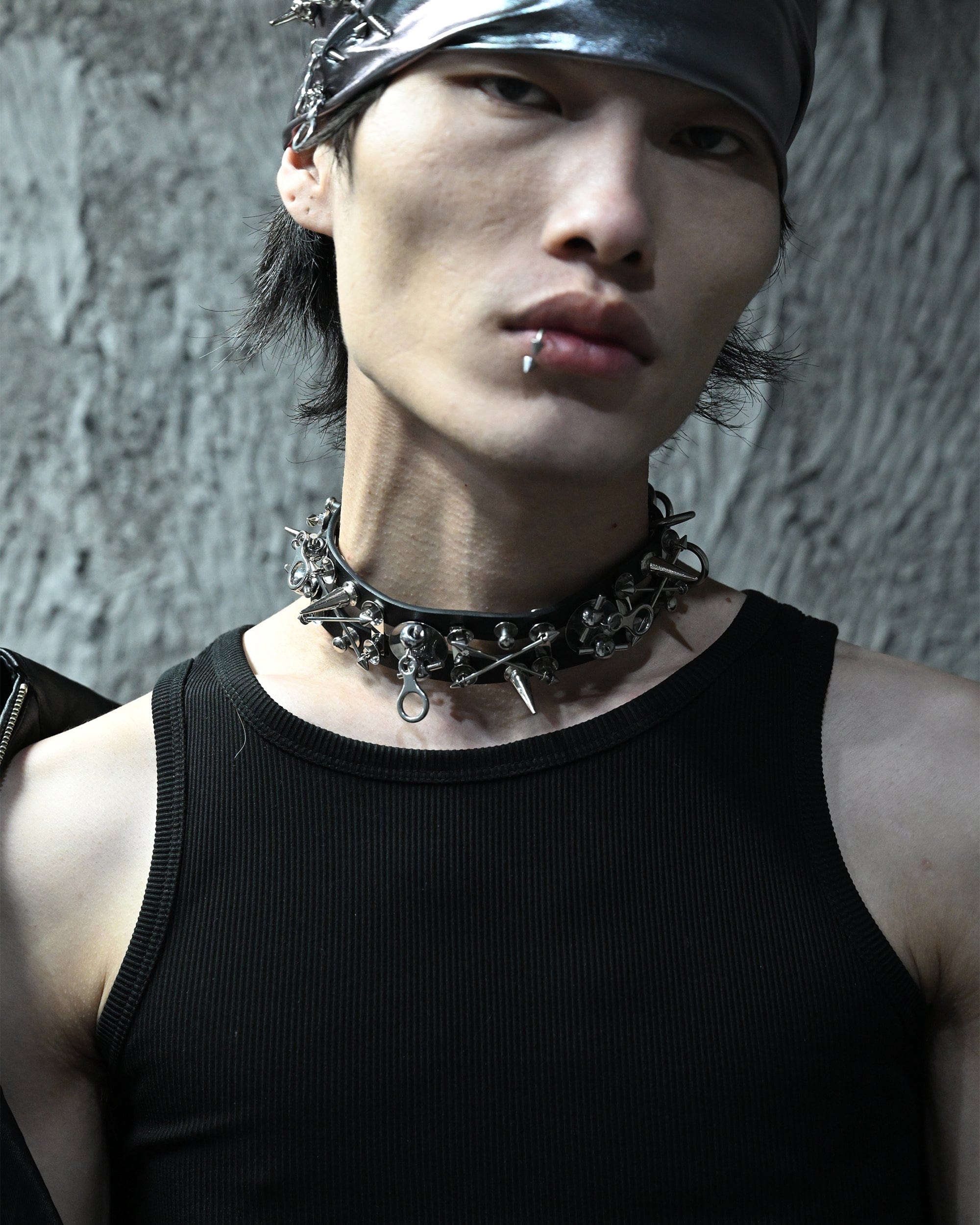 ILLUSORY Modern Hunter Rivet PU Choker, premium urban and streetwear designers apparel on PROJECTISR.com, ILLUSORY