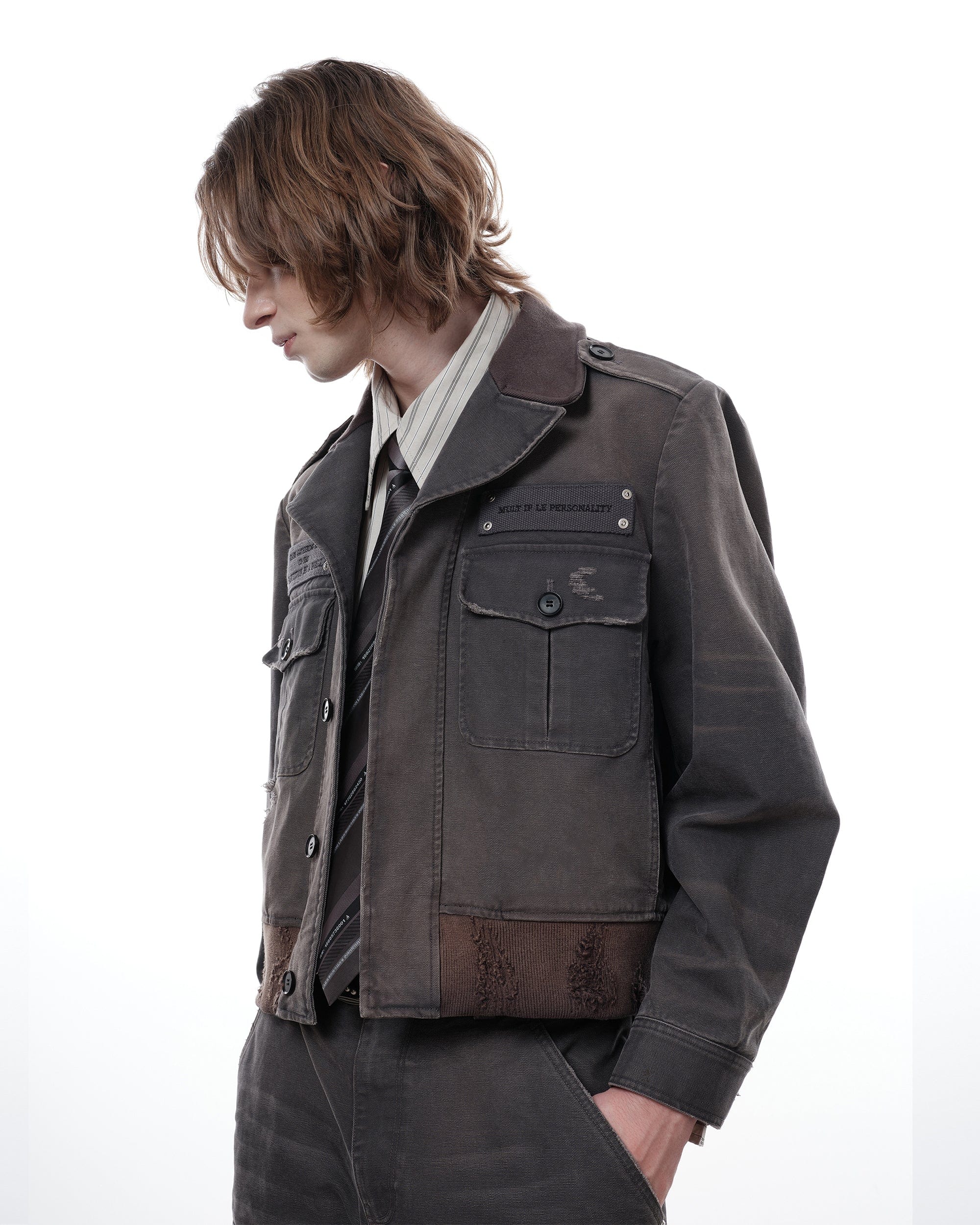 FACEONLAB Distressed P37 Rivet Jacket Grey