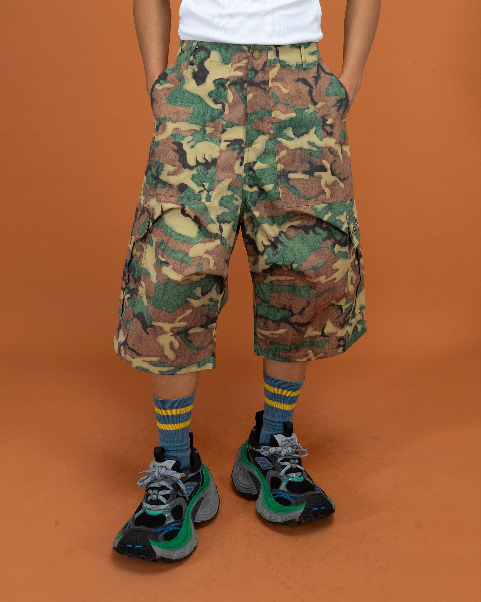 CLP Washed Crinkled Camo Cargo Shorts